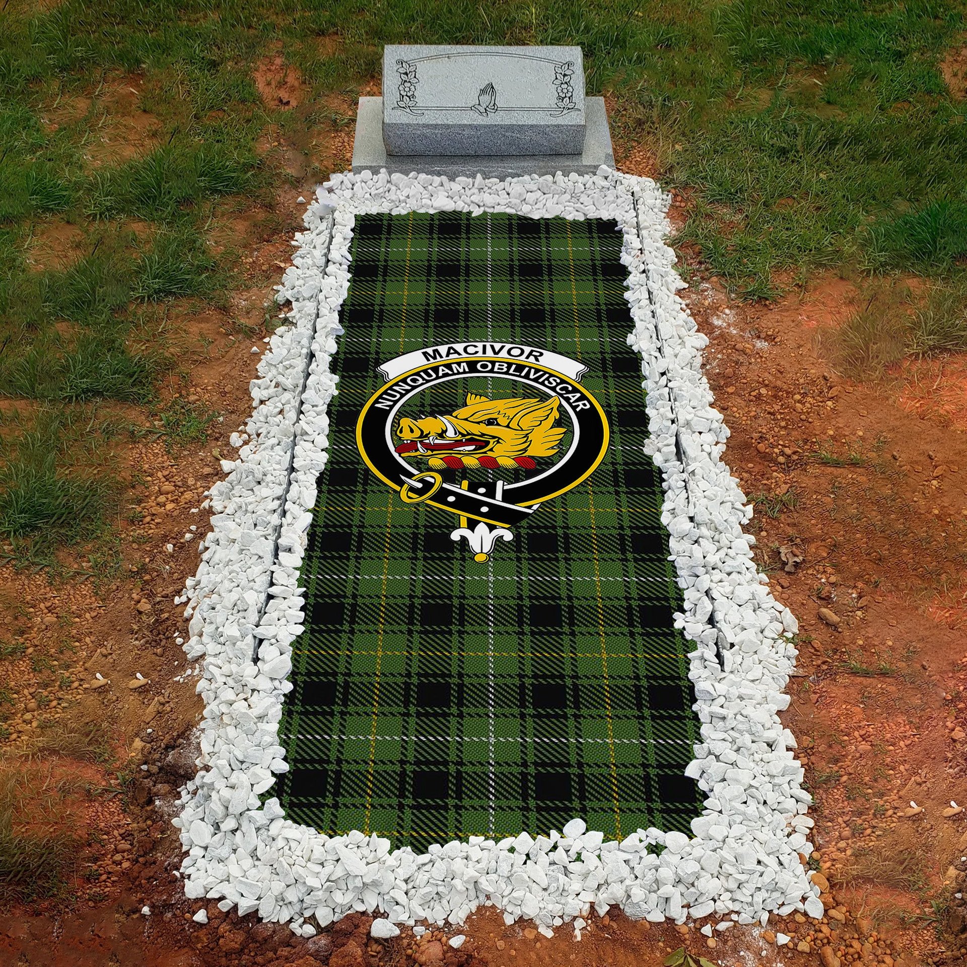 ScotsTee Shop Scottish MacIvor Hunting Clan Crest Tartan Grave Blanket For Cemetery Waterproof Custom Memorial