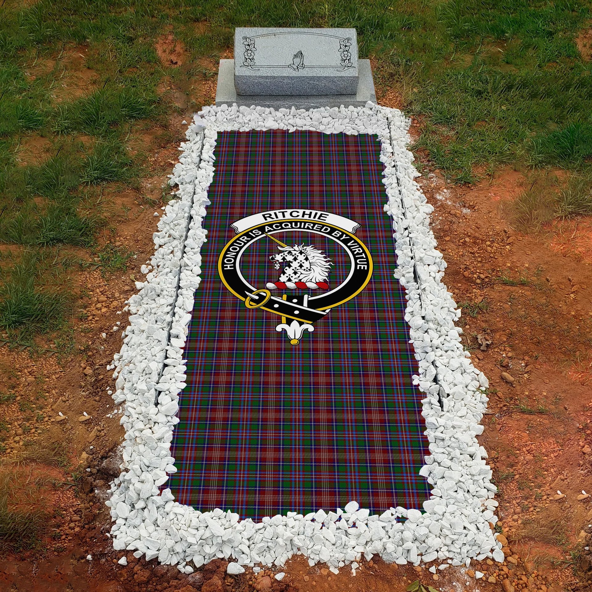 ScotsTee Shop Scottish Ritchie Clan Crest Tartan Grave Blanket For Cemetery Waterproof Custom Memorial