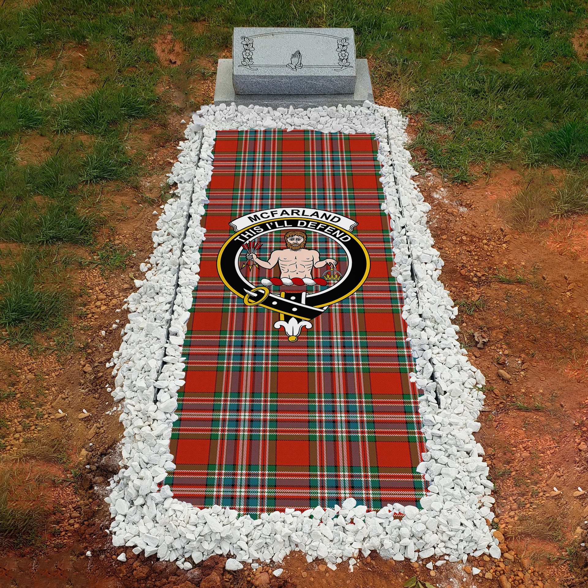 ScotsTee Shop Scottish McFarland Red Ancient Clan Crest Tartan Grave Blanket For Cemetery Waterproof Custom Memorial