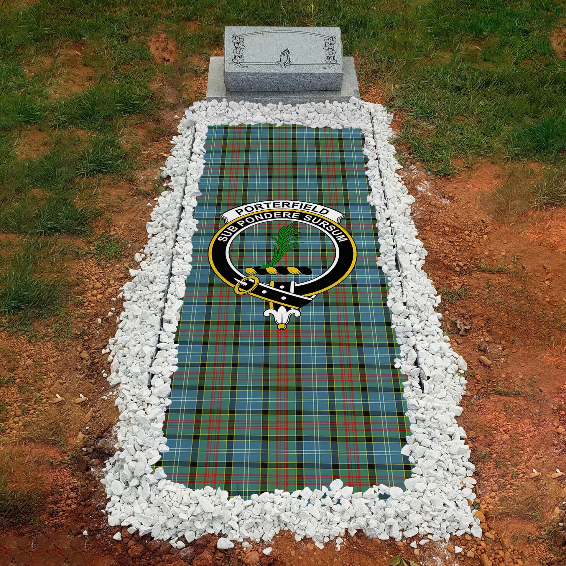 ScotsTee Shop Scottish Porterfield Clan Crest Tartan Grave Blanket For Cemetery Waterproof Custom Memorial