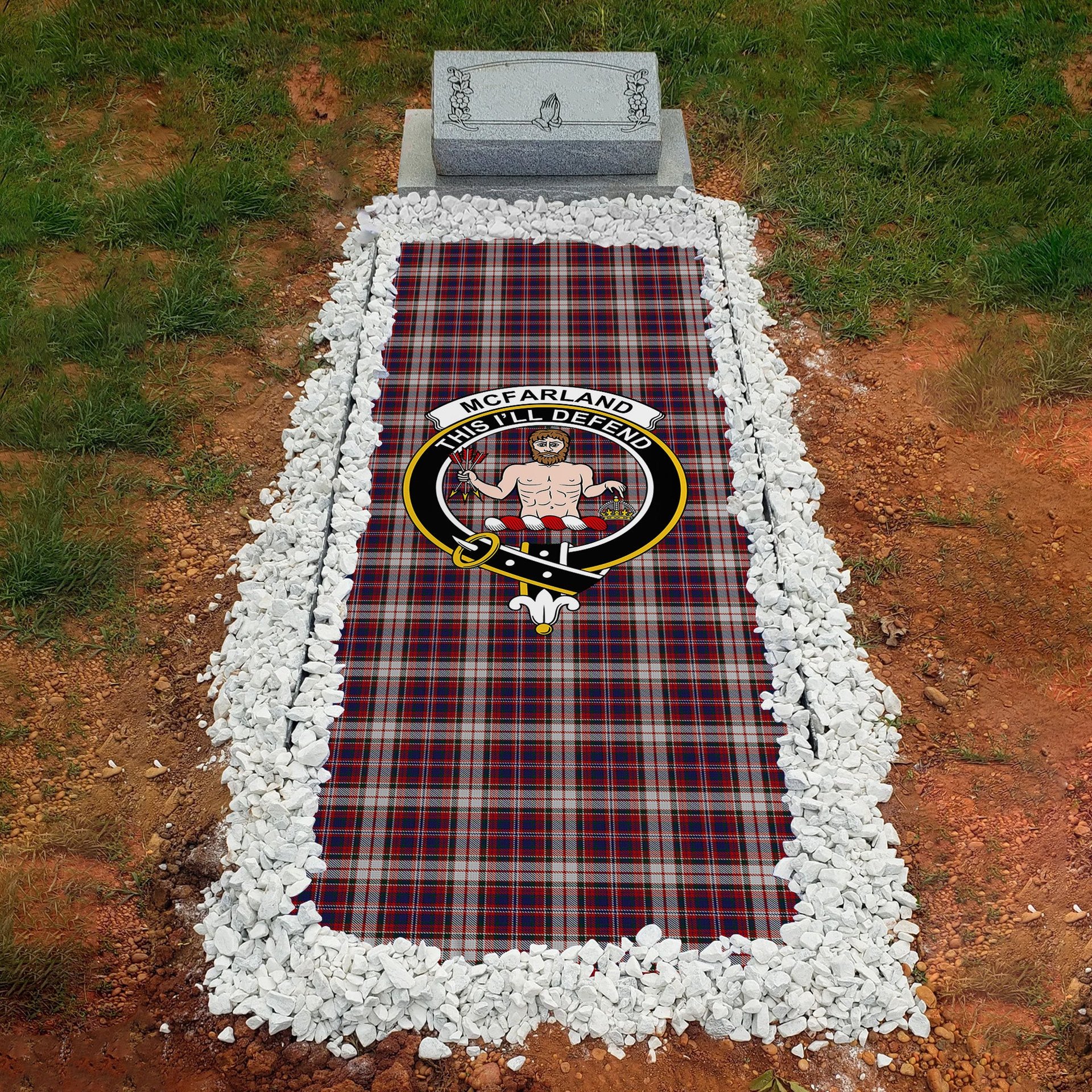 ScotsTee Shop Scottish McFarland Dress Clan Crest Tartan Grave Blanket For Cemetery Waterproof Custom Memorial