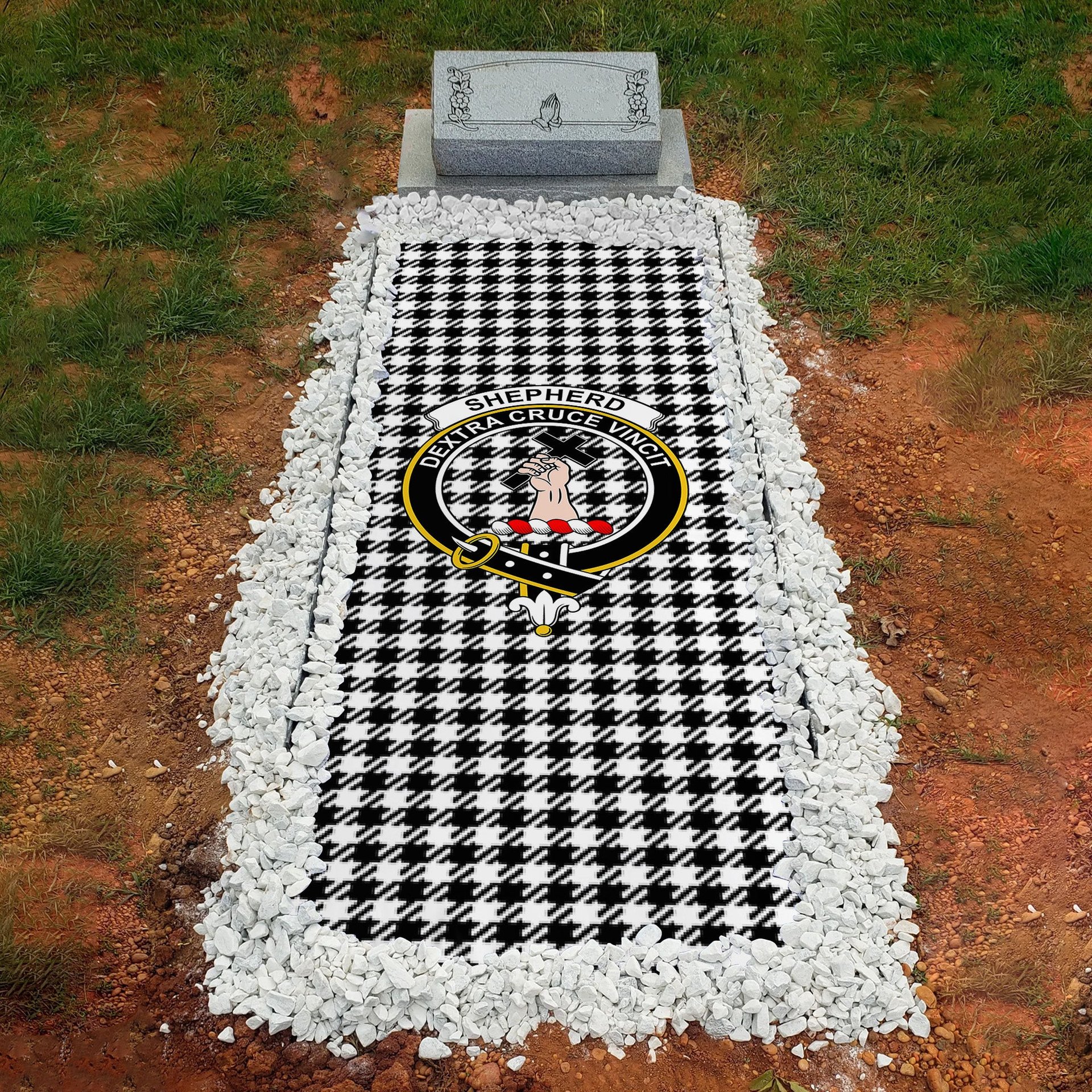 ScotsTee Shop Scottish Shepherd Clan Crest Tartan Grave Blanket For Cemetery Waterproof Custom Memorial