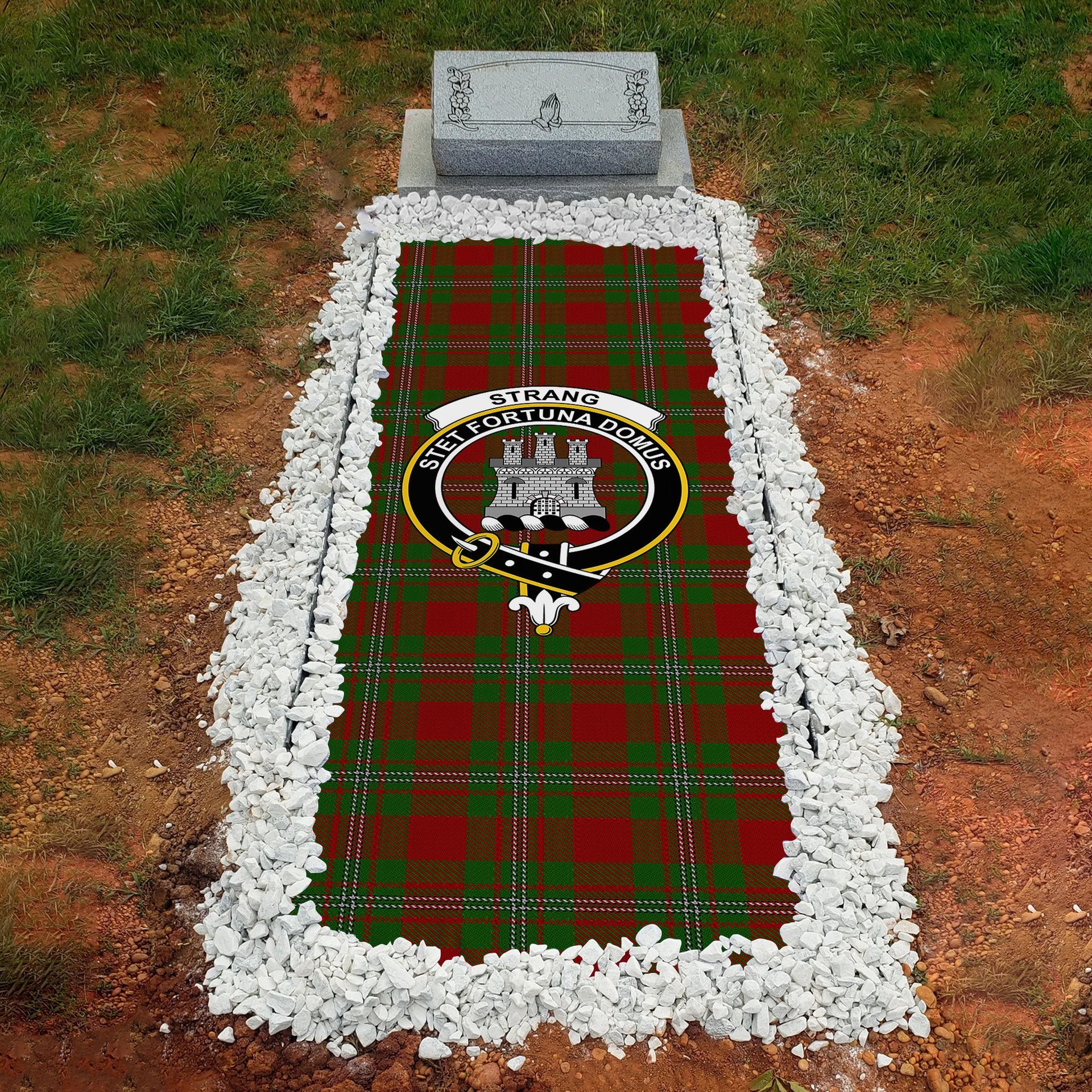 ScotsTee Shop Scottish Strang Clan Crest Tartan Grave Blanket For Cemetery Waterproof Custom Memorial
