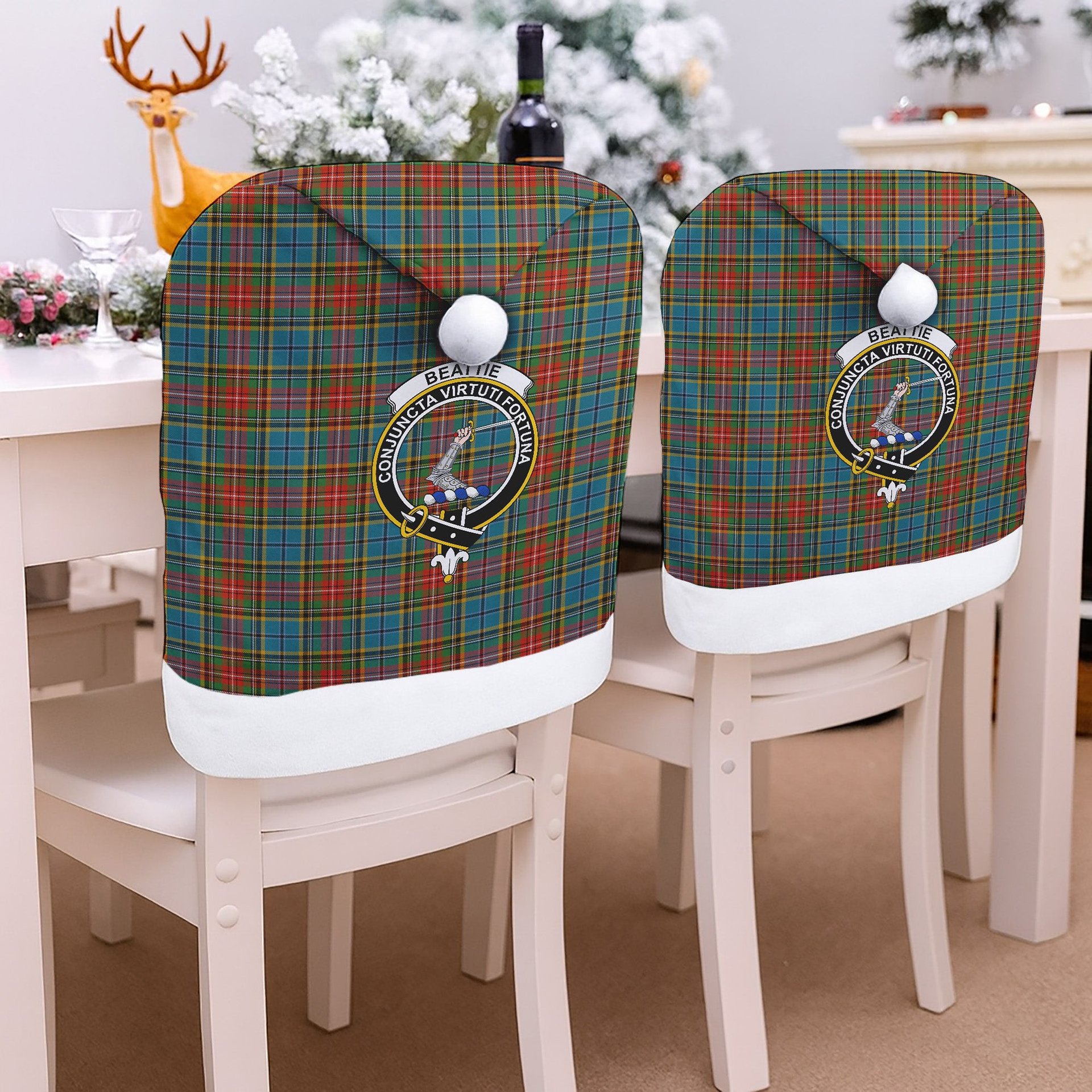 ScotsTee Shop Scottish Beattie (Beatty) Ancient Crest Tartan Santa Hat Christmas Chair Covers Decoration Table Dinner