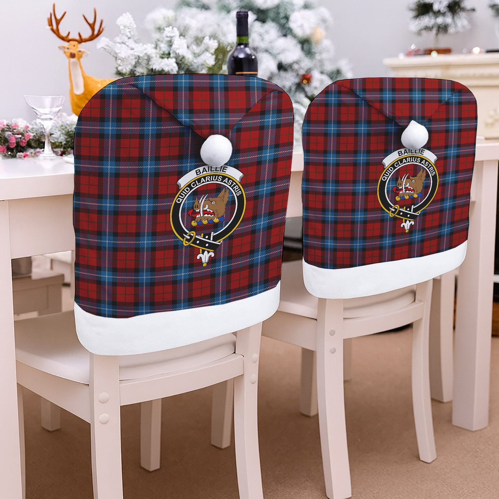 ScotsTee Shop Scottish Baillie of Polkemmet Red Crest Tartan Santa Hat Christmas Chair Covers Decoration Table Dinner