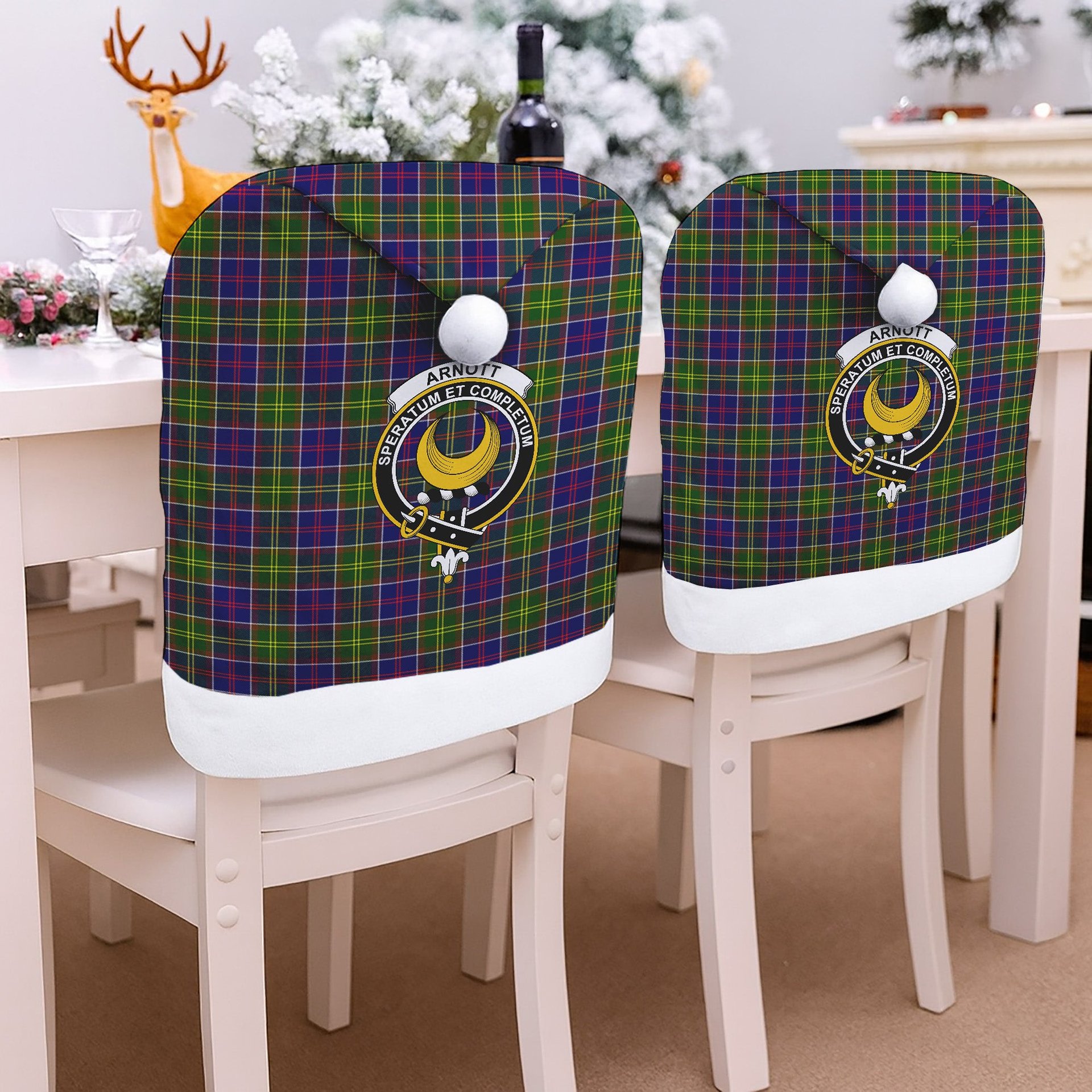 ScotsTee Shop Scottish Arnott Crest Tartan Santa Hat Christmas Chair Covers Decoration Table Dinner