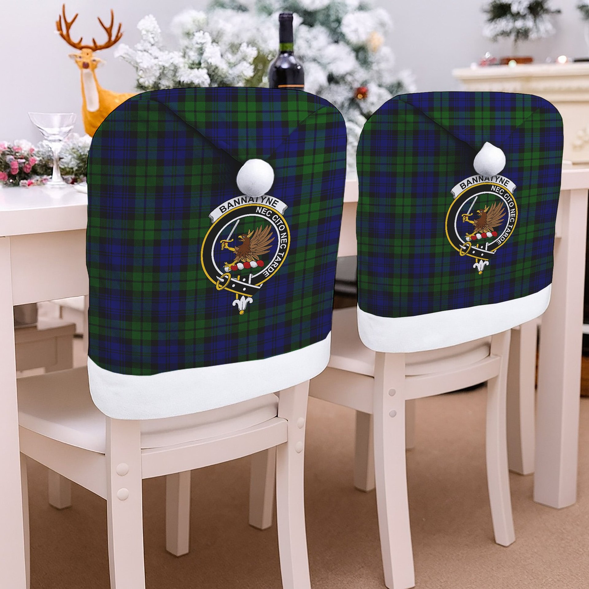 ScotsTee Shop Scottish Bannatyne SC Crest Tartan Santa Hat Christmas Chair Covers Decoration Table Dinner
