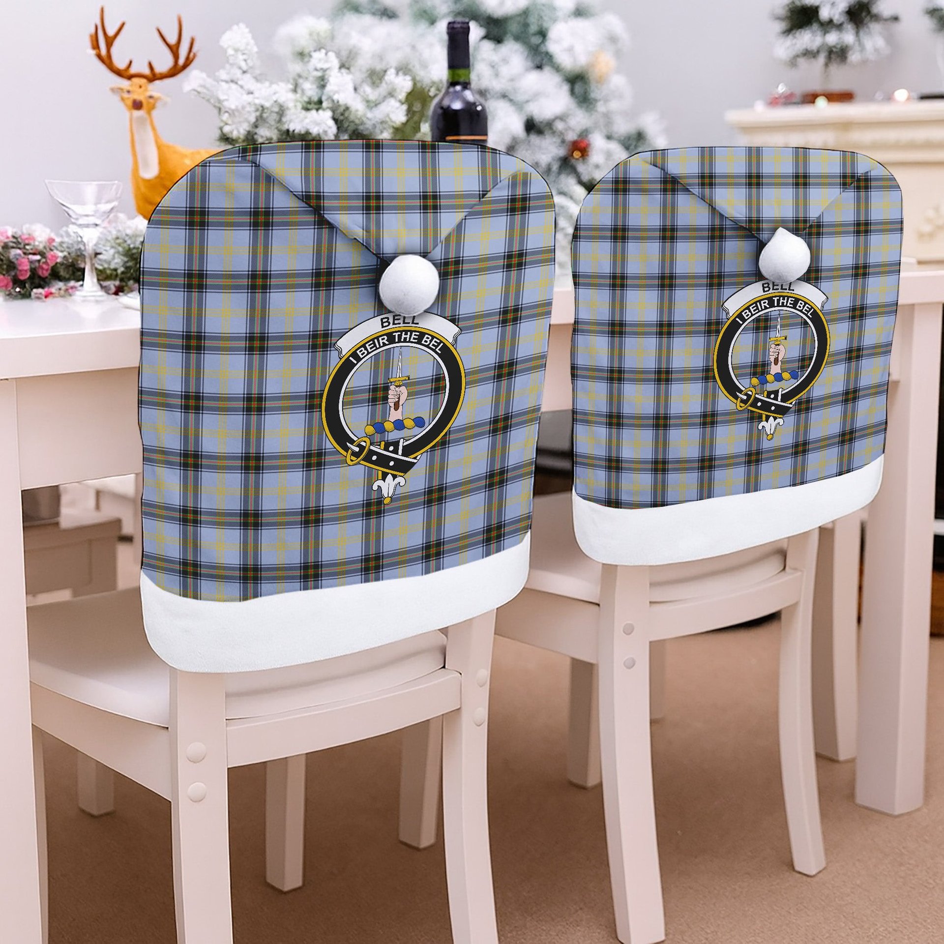 ScotsTee Shop Scottish Bell of the Borders SC Crest Tartan Santa Hat Christmas Chair Covers Decoration Table Dinner