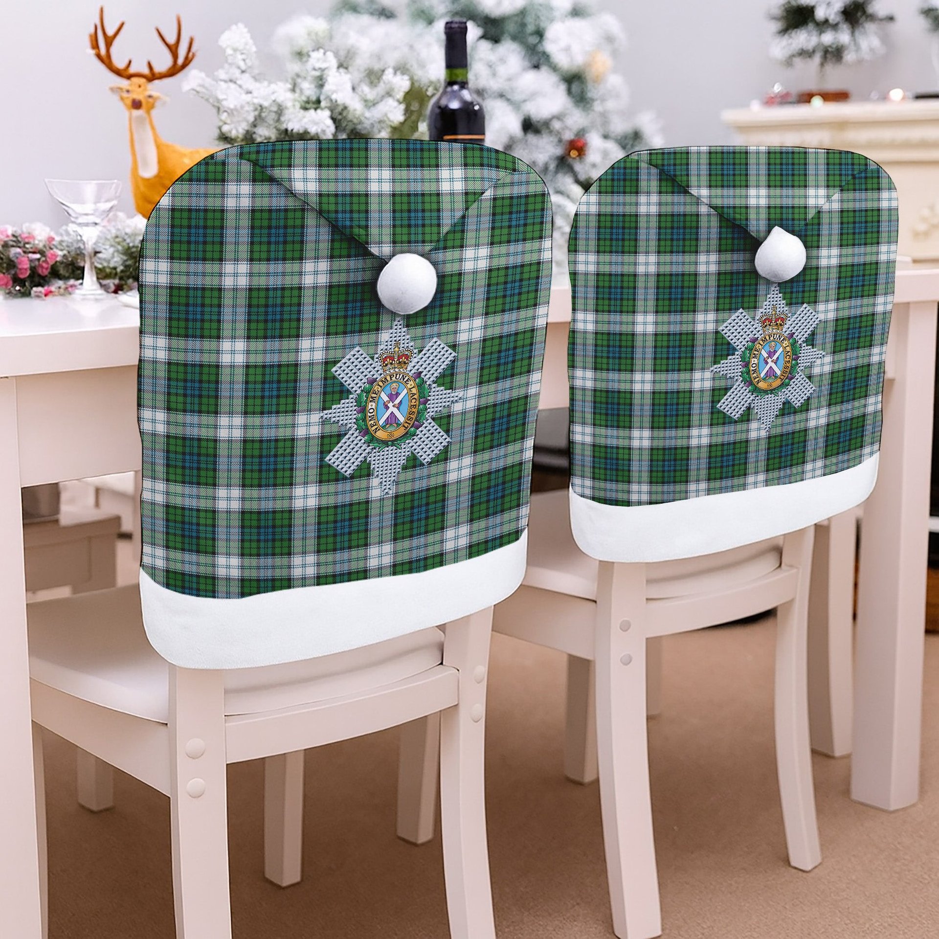 ScotsTee Shop Scottish Black Watch Dress Ancient Crest Tartan Santa Hat Christmas Chair Covers Decoration Table Dinner