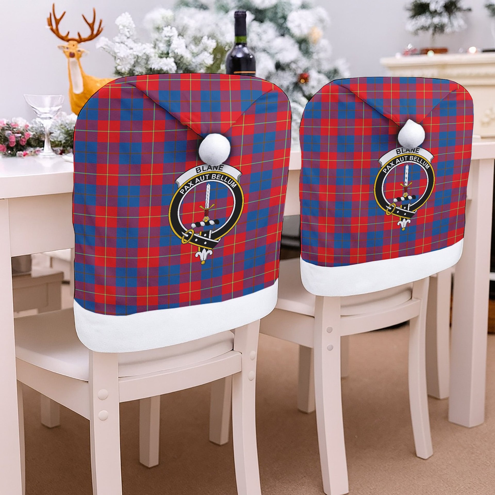 ScotsTee Shop Scottish Blane Crest Tartan Santa Hat Christmas Chair Covers Decoration Table Dinner