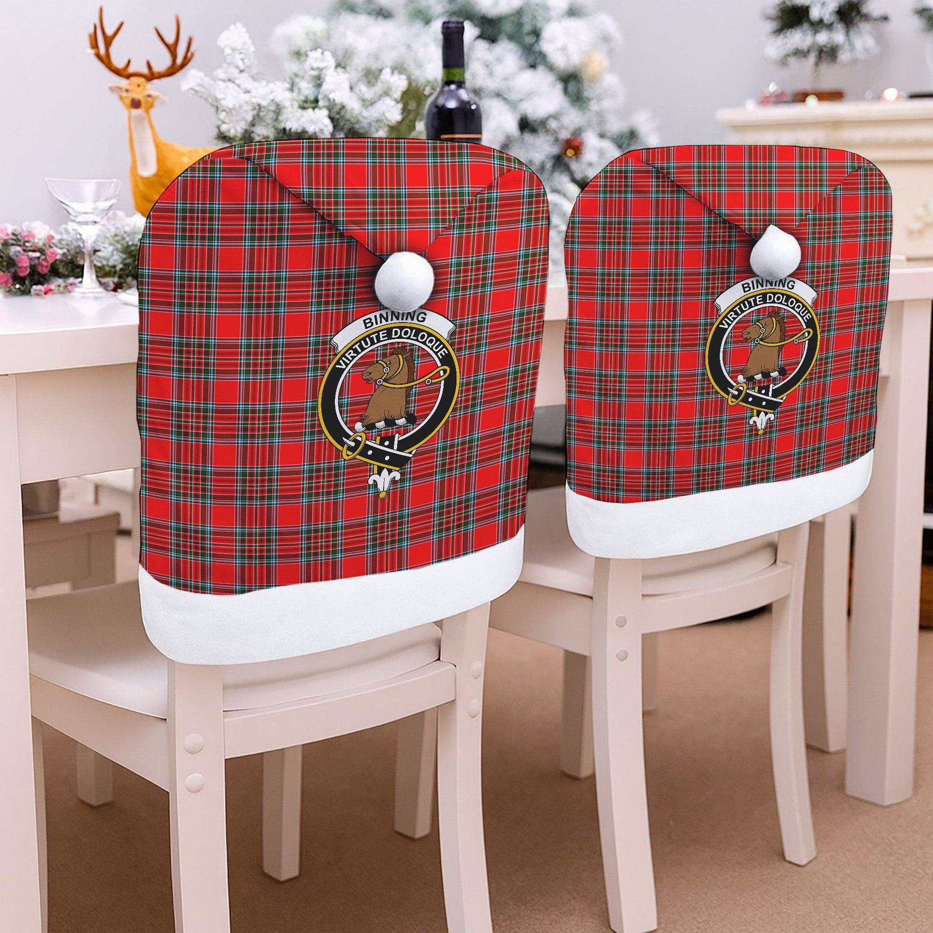 ScotsTee Shop Scottish Binning Crest Tartan Santa Hat Christmas Chair Covers Decoration Table Dinner