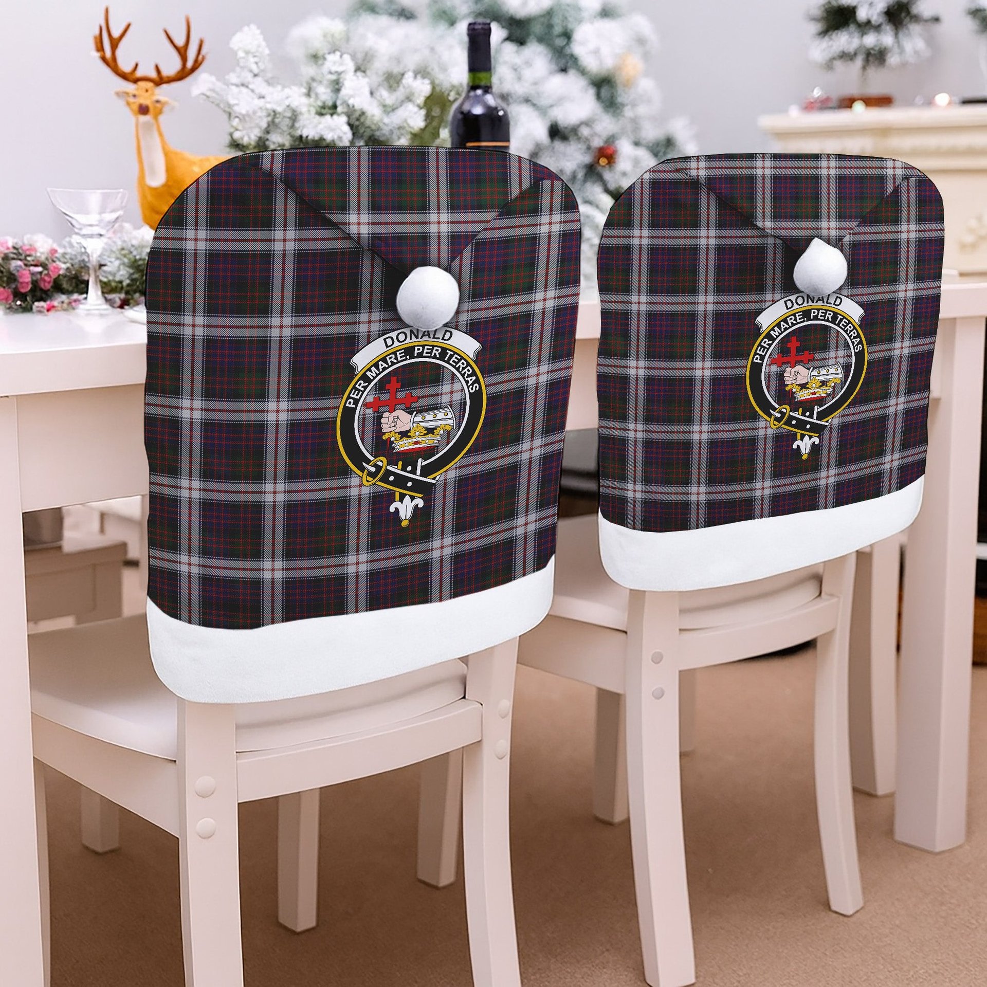 ScotsTee Shop Scottish Donald Dress Crest Tartan Santa Hat Christmas Chair Covers Decoration Table Dinner
