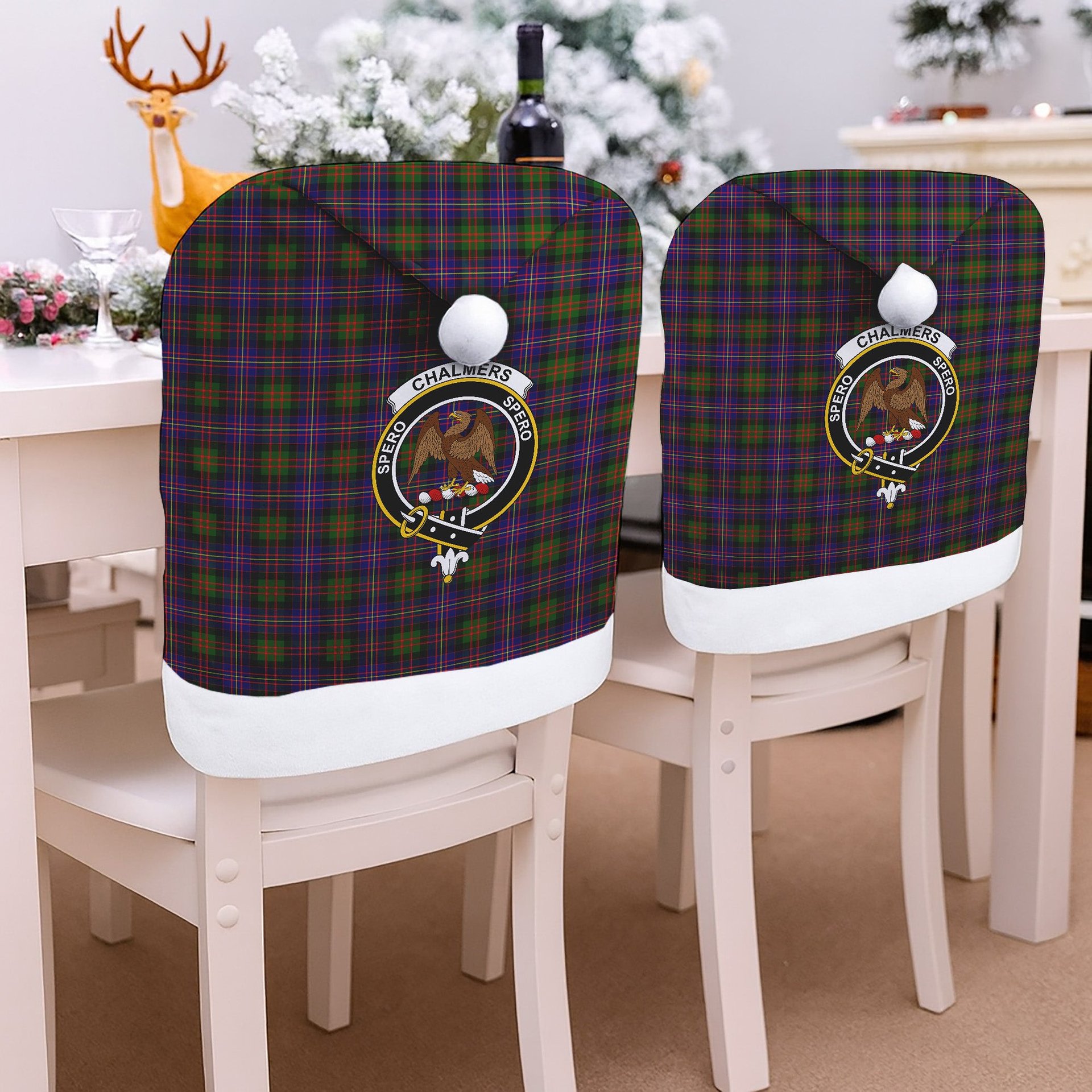 ScotsTee Shop Scottish Chalmers Crest Tartan Santa Hat Christmas Chair Covers Decoration Table Dinner
