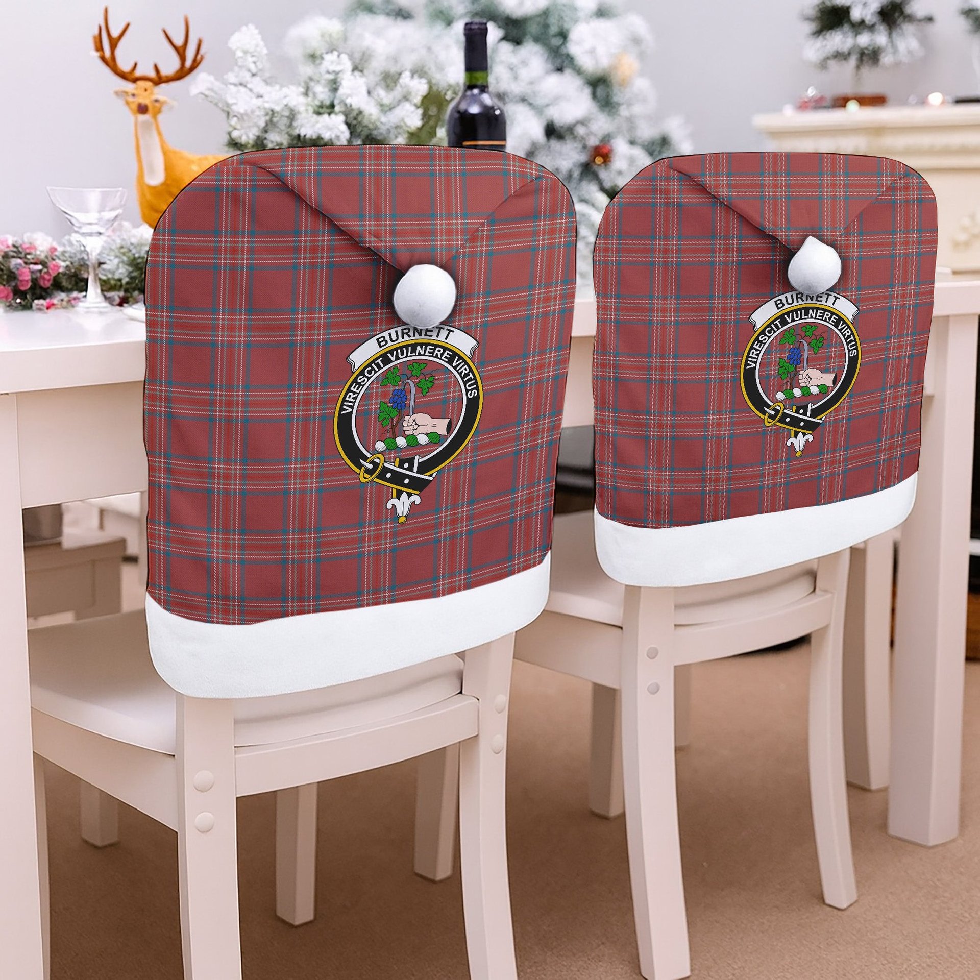 ScotsTee Shop Scottish Burnett Hunting Ancient Crest Tartan Santa Hat Christmas Chair Covers Decoration Table Dinner