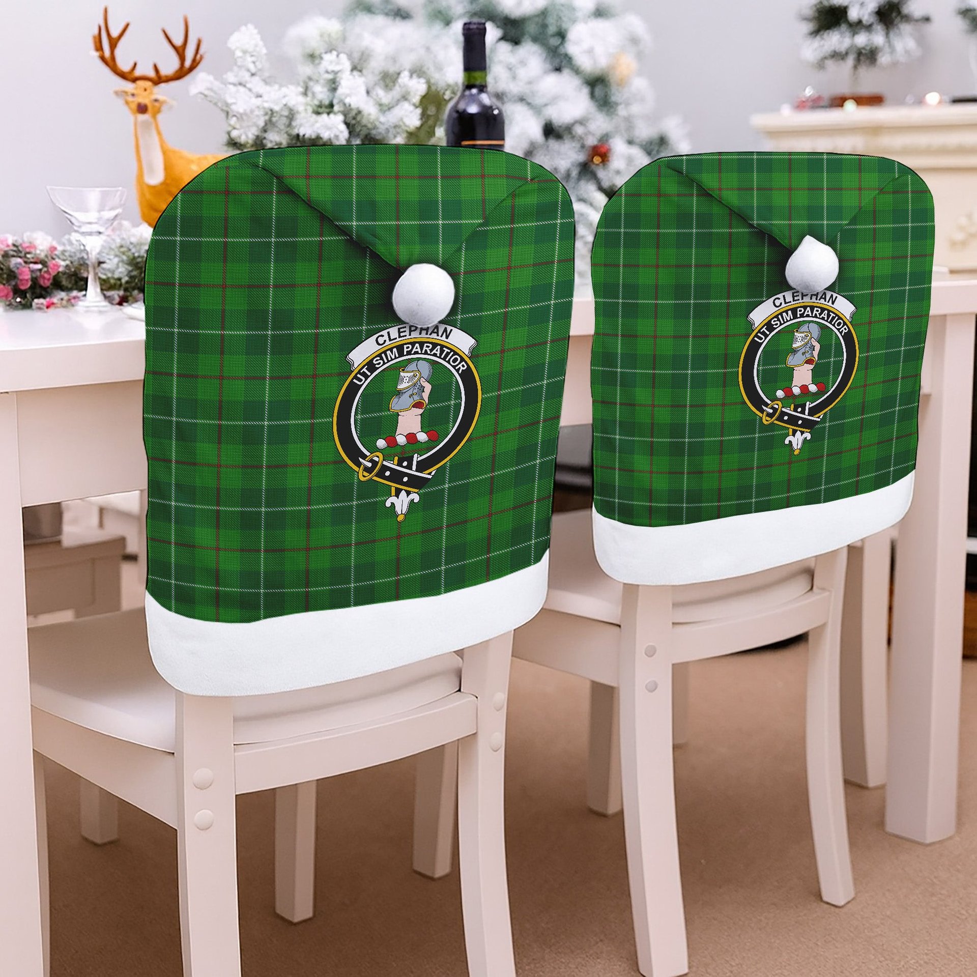ScotsTee Shop Scottish Clephan Crest Tartan Santa Hat Christmas Chair Covers Decoration Table Dinner
