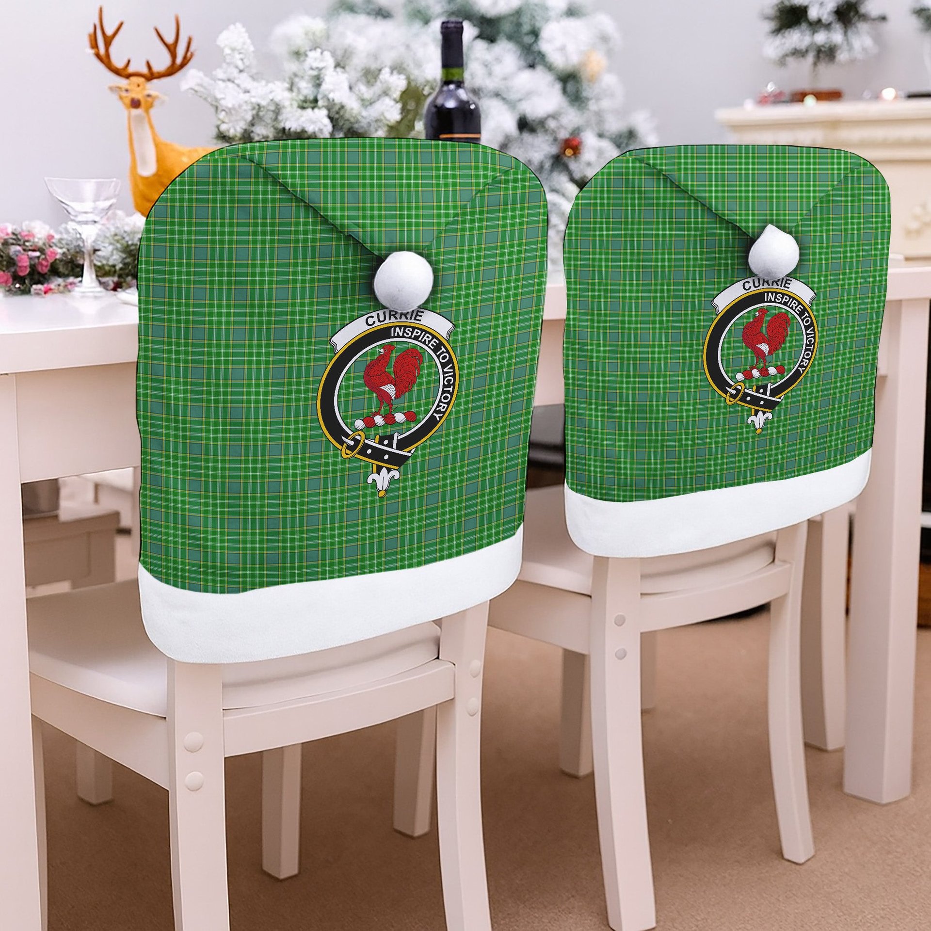 ScotsTee Shop Scottish Currie Crest Tartan Santa Hat Christmas Chair Covers Decoration Table Dinner