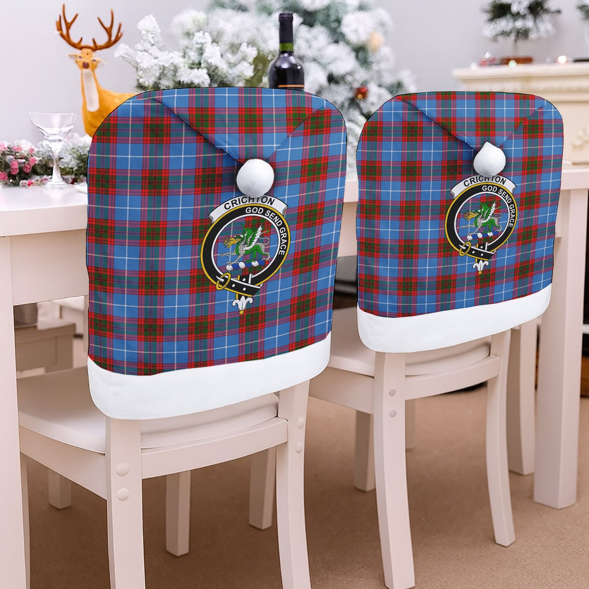 ScotsTee Shop Scottish Crichton Crest Tartan Santa Hat Christmas Chair Covers Decoration Table Dinner