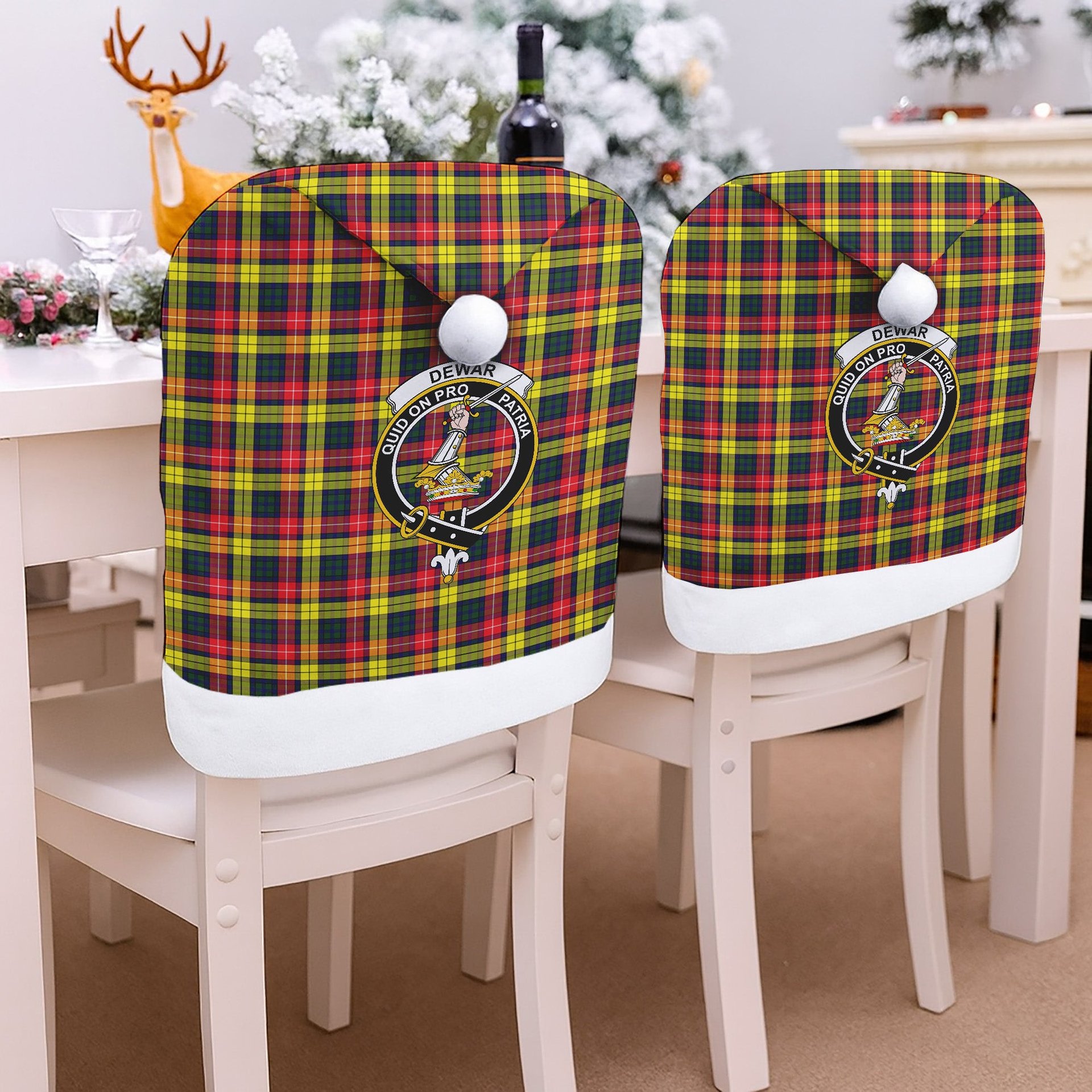 ScotsTee Shop Scottish Dewar Crest Tartan Santa Hat Christmas Chair Covers Decoration Table Dinner