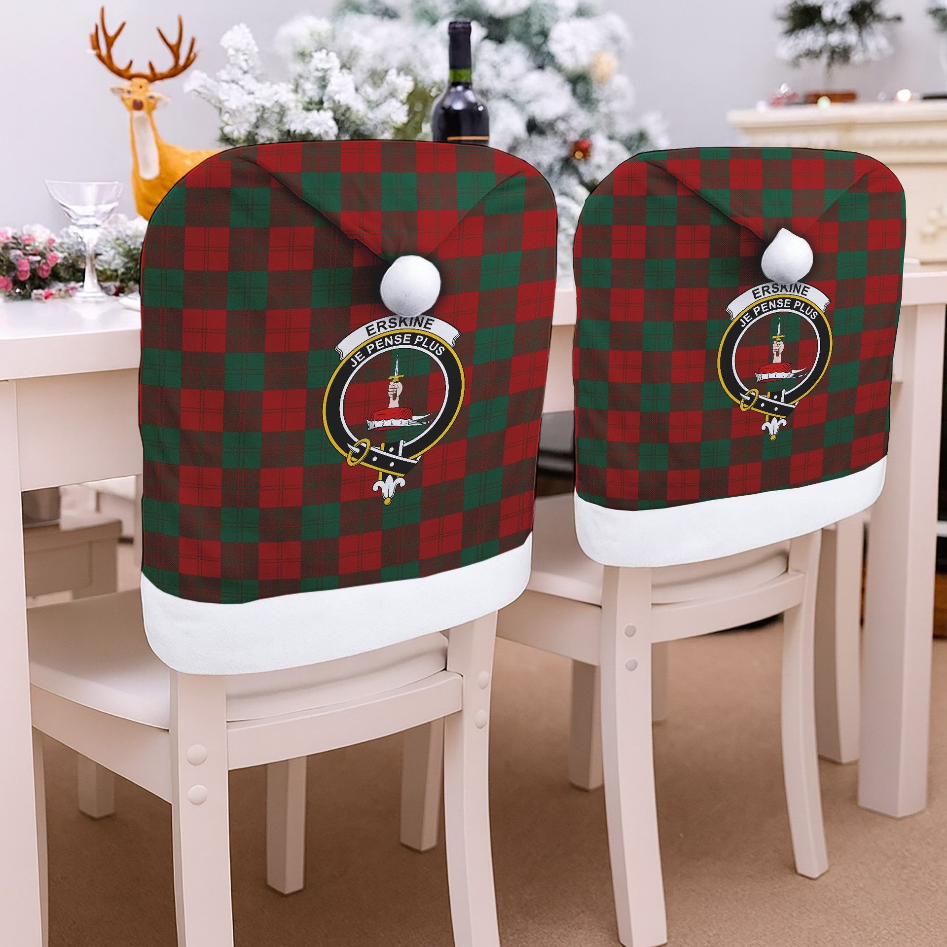 ScotsTee Shop Scottish Erskine Crest Tartan Santa Hat Christmas Chair Covers Decoration Table Dinner