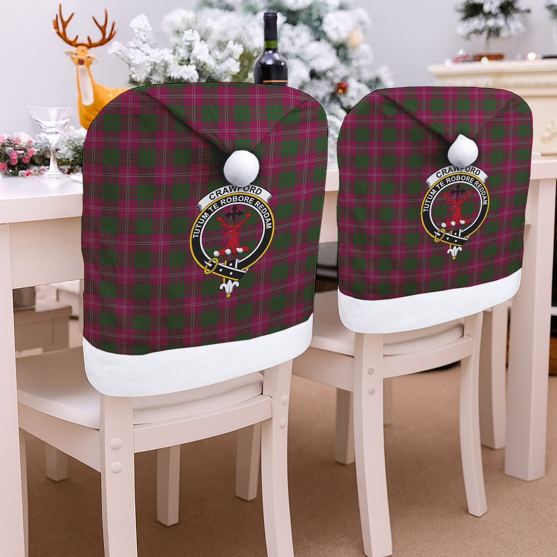 ScotsTee Shop Scottish Crawford Crest Tartan Santa Hat Christmas Chair Covers Decoration Table Dinner