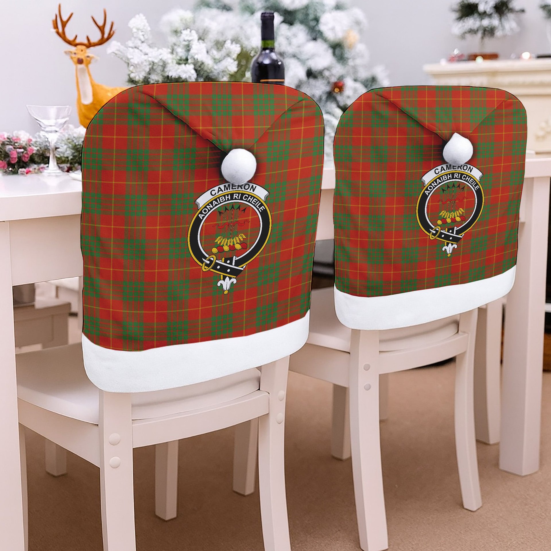ScotsTee Shop Scottish Cameron Ancient Crest Tartan Santa Hat Christmas Chair Covers Decoration Table Dinner