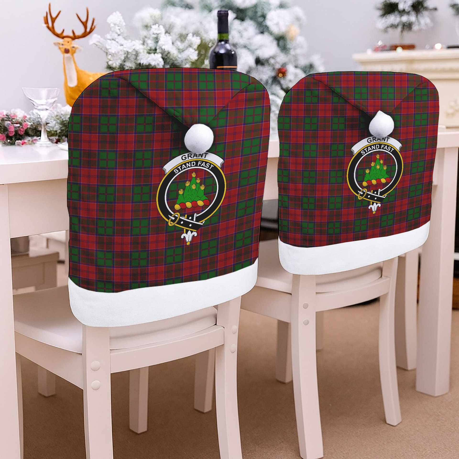 ScotsTee Shop Scottish Grant Crest Tartan Santa Hat Christmas Chair Covers Decoration Table Dinner