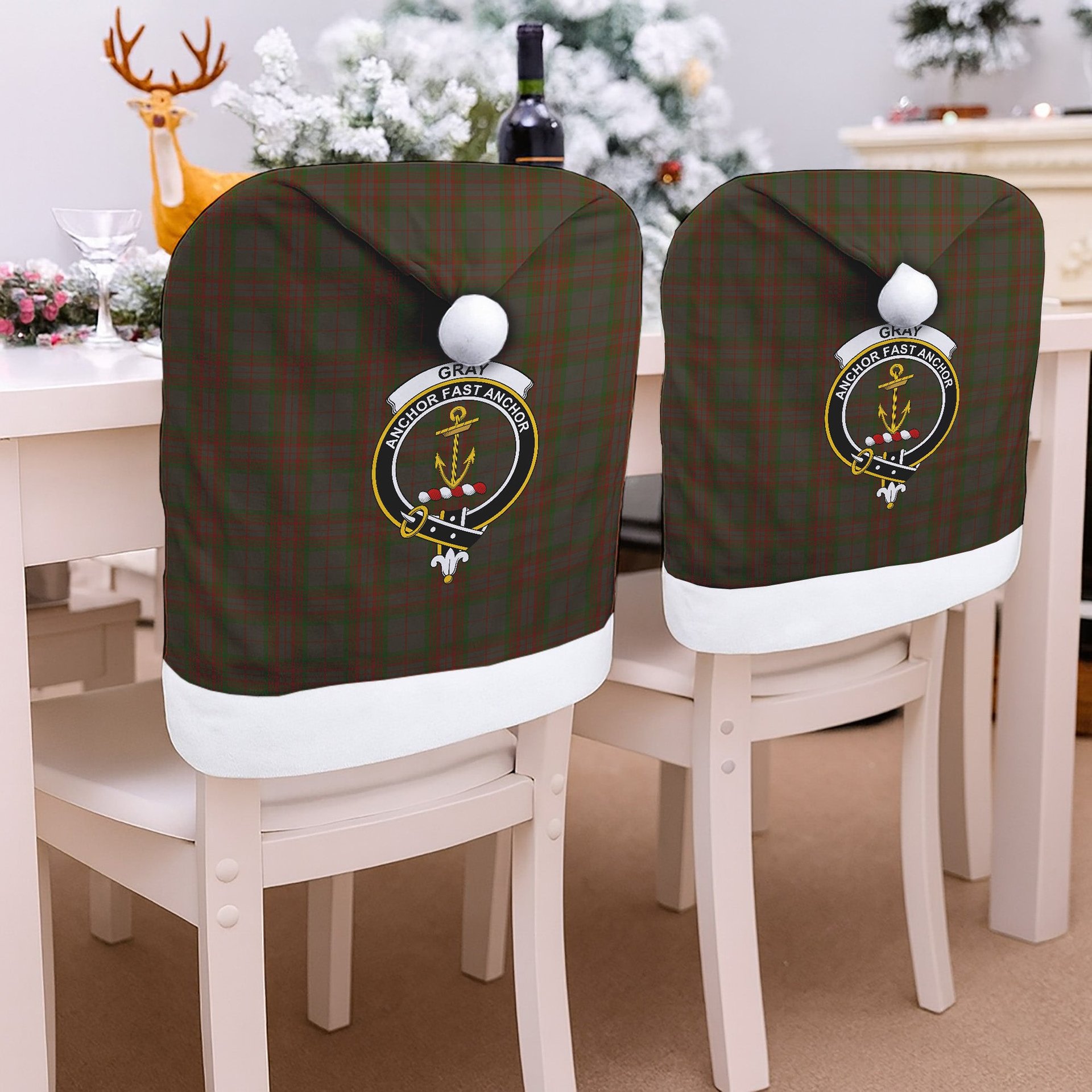ScotsTee Shop Scottish Gray Crest Tartan Santa Hat Christmas Chair Covers Decoration Table Dinner