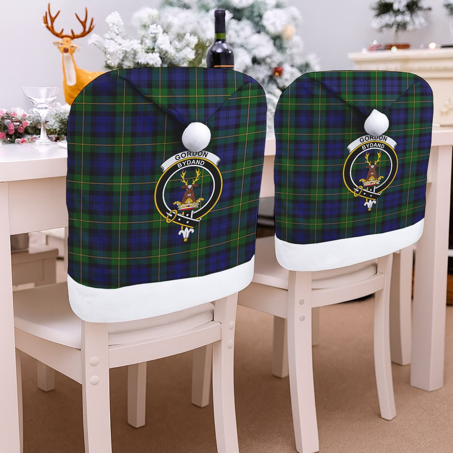 ScotsTee Shop Scottish Gordon Crest Tartan Santa Hat Christmas Chair Covers Decoration Table Dinner