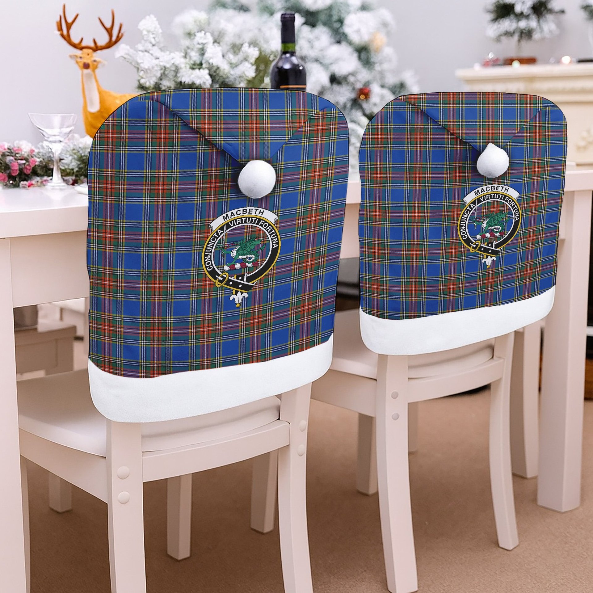 ScotsTee Shop Scottish MacBeth Ancient SC Crest Tartan Santa Hat Christmas Chair Covers Decoration Table Dinner