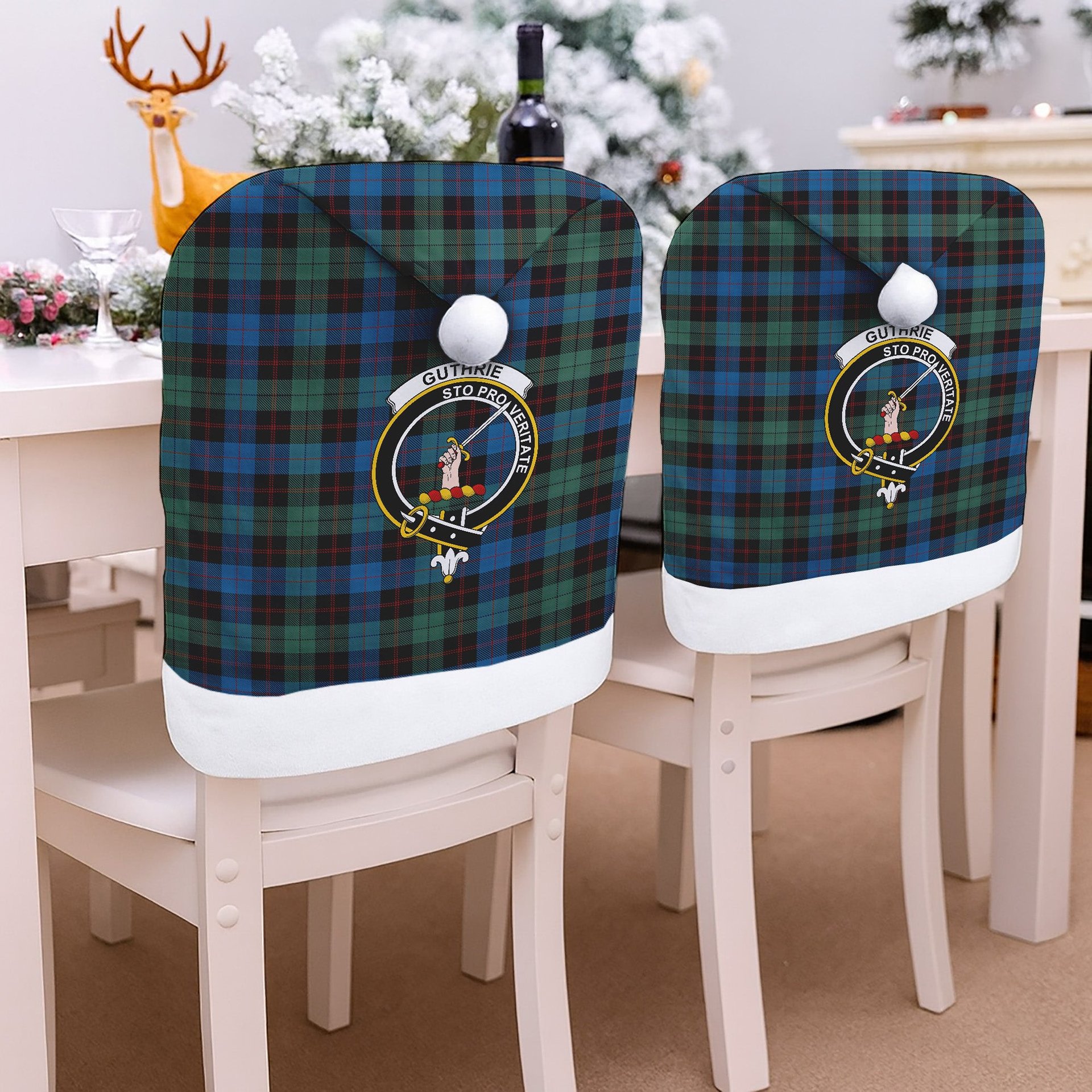 ScotsTee Shop Scottish Guthrie Crest Tartan Santa Hat Christmas Chair Covers Decoration Table Dinner