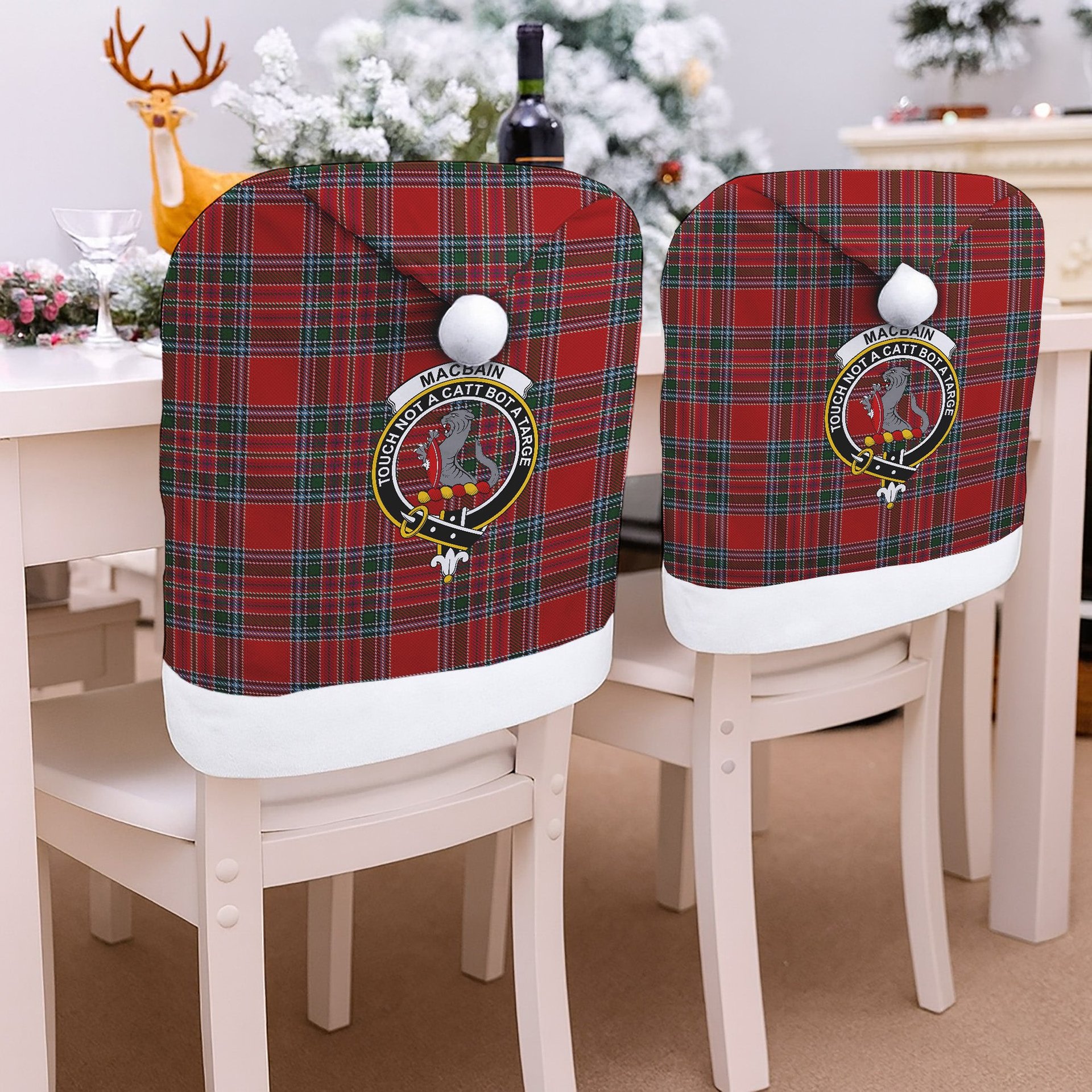 ScotsTee Shop Scottish MacBain Crest Tartan Santa Hat Christmas Chair Covers Decoration Table Dinner
