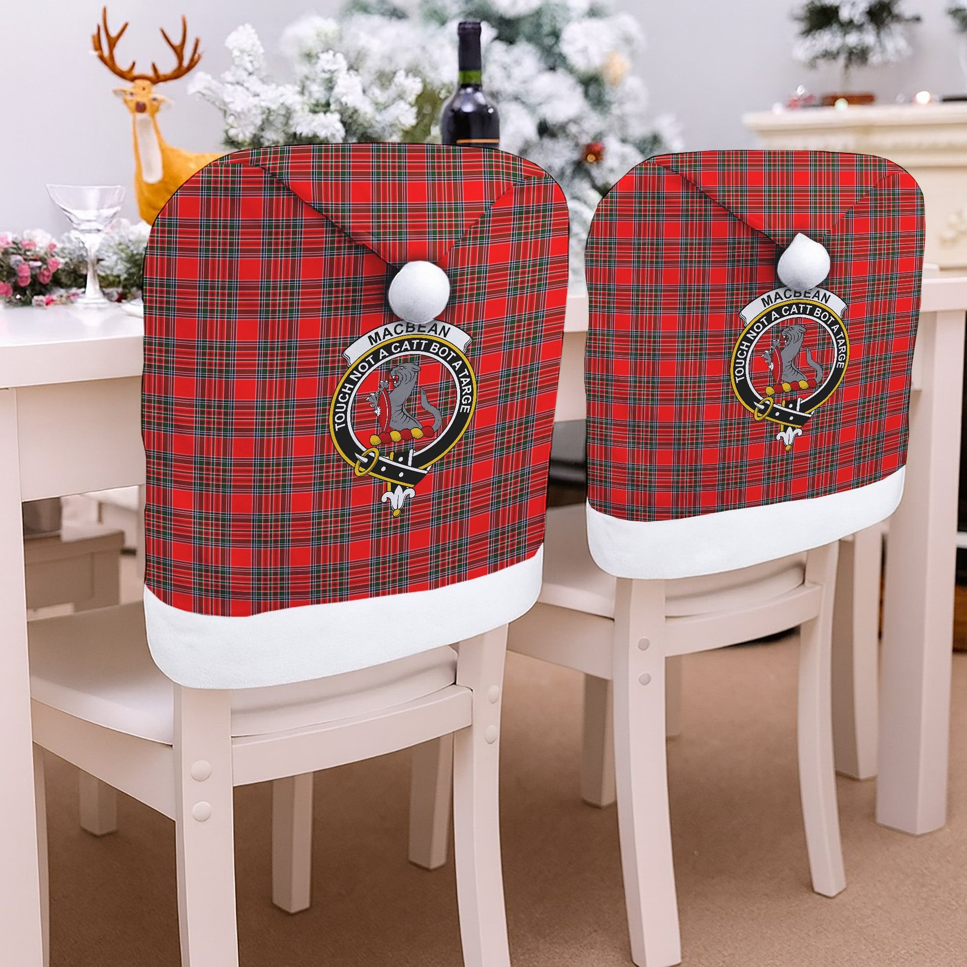 ScotsTee Shop Scottish MacBean Modern Crest Tartan Santa Hat Christmas Chair Covers Decoration Table Dinner