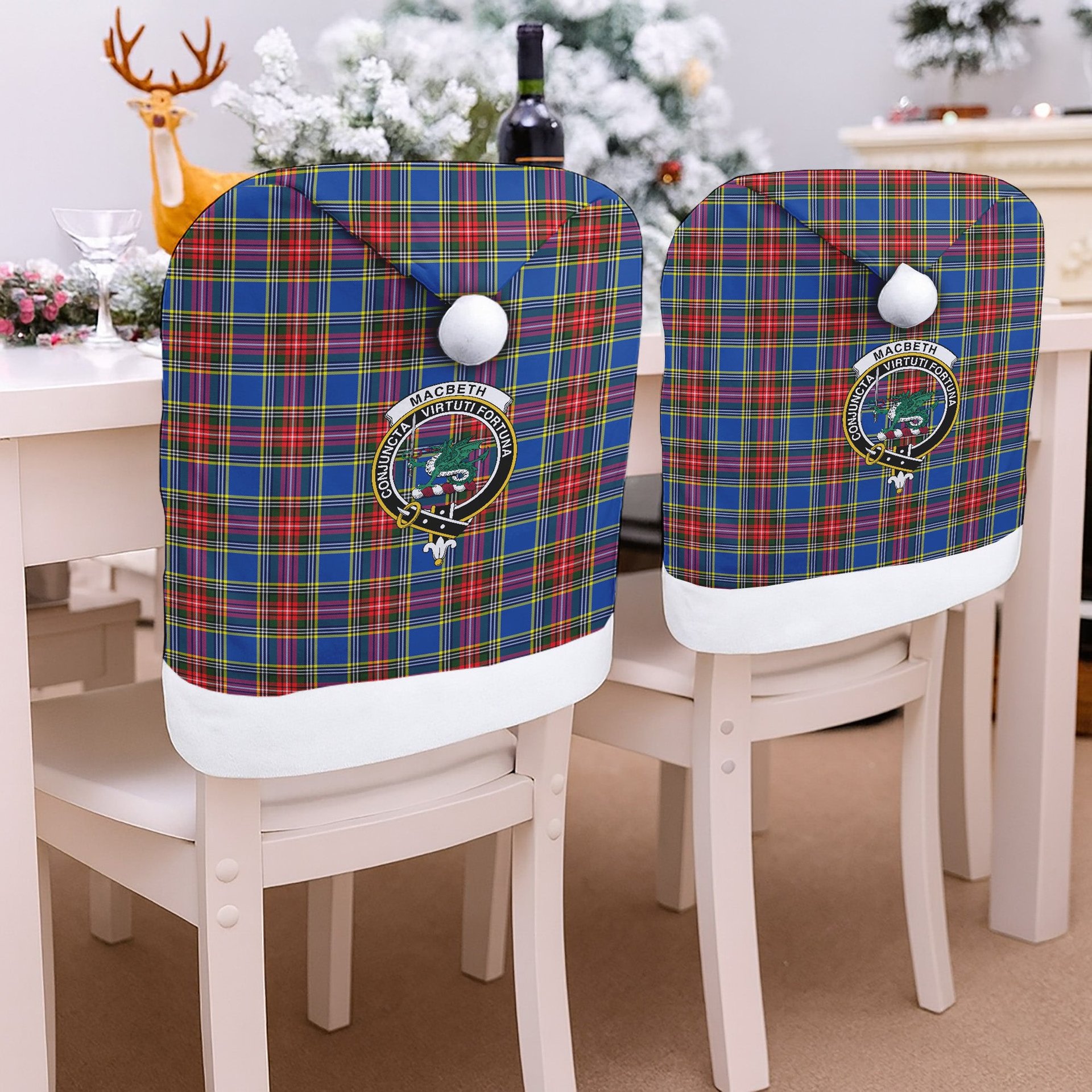 ScotsTee Shop Scottish MacBeth Modern SC Crest Tartan Santa Hat Christmas Chair Covers Decoration Table Dinner