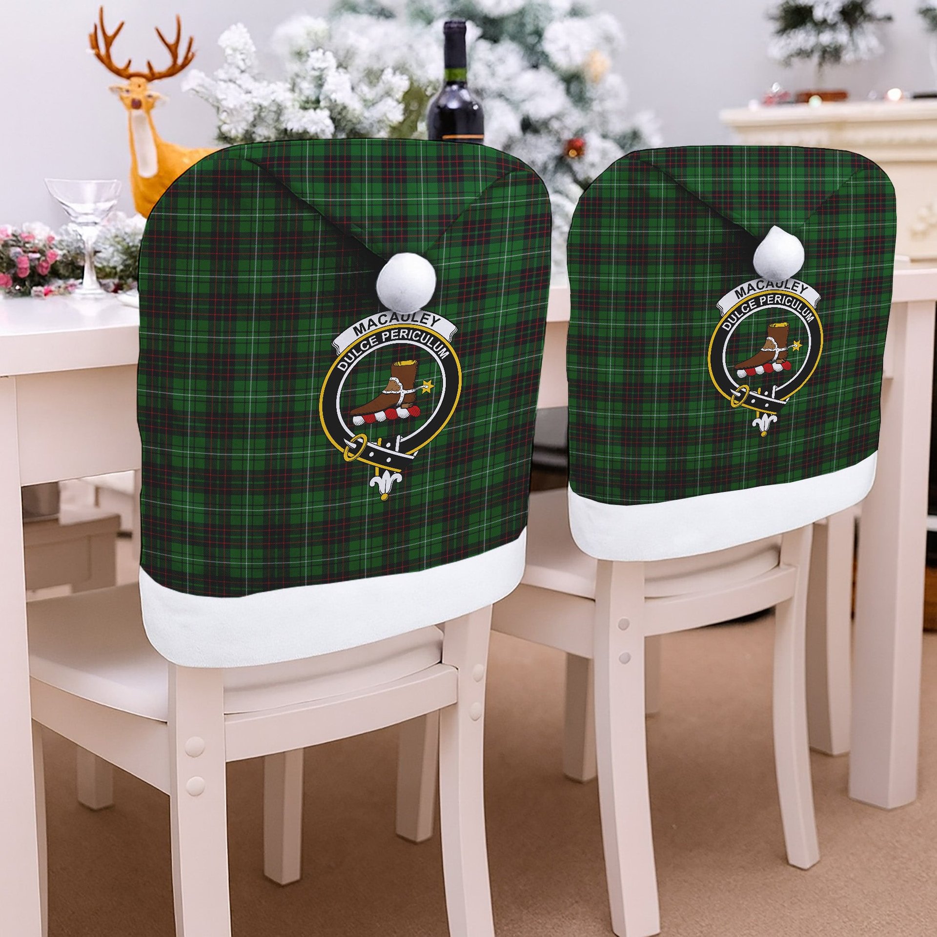 ScotsTee Shop Scottish MacAuley of Lewis Crest Tartan Santa Hat Christmas Chair Covers Decoration Table Dinner