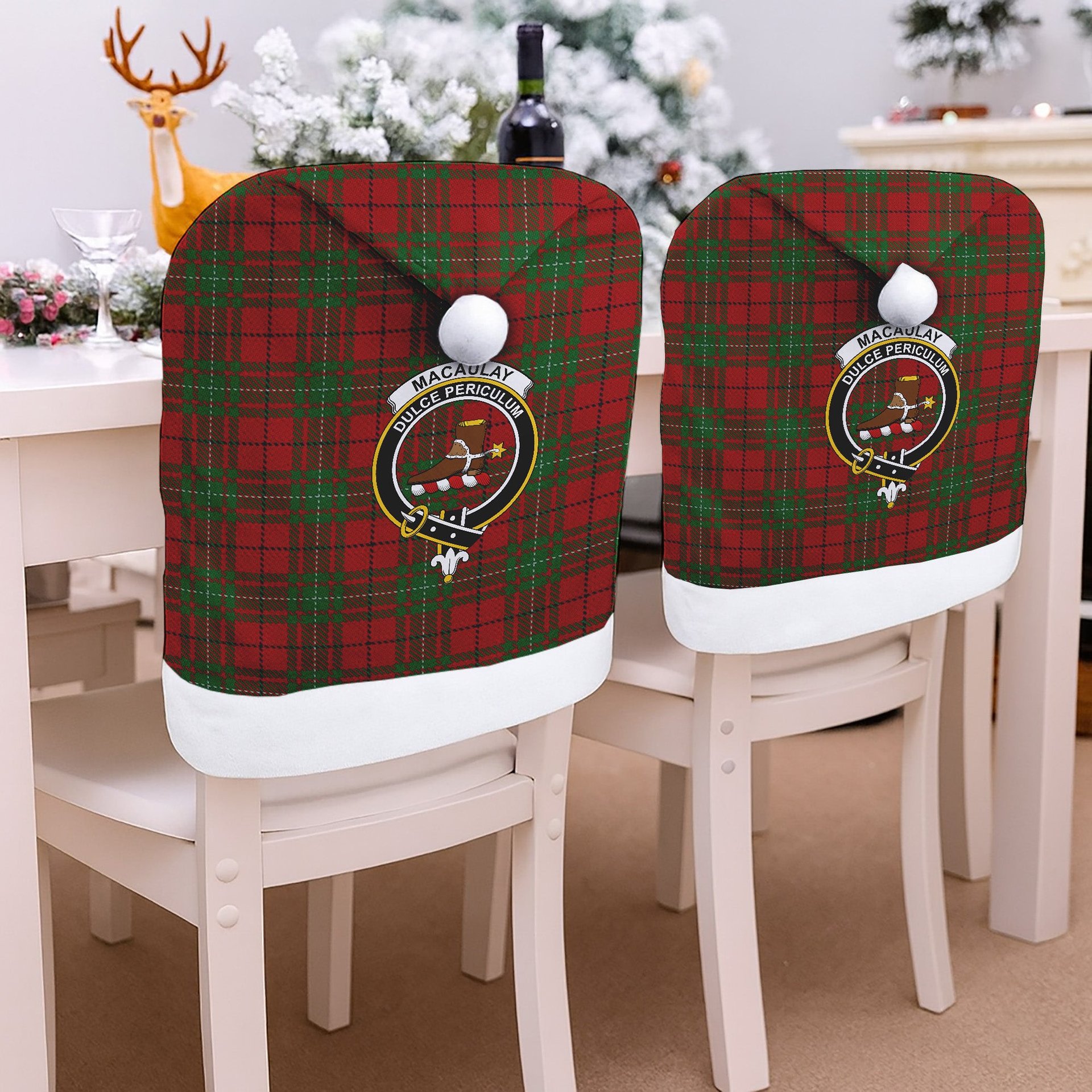 ScotsTee Shop Scottish MacAulay Crest Tartan Santa Hat Christmas Chair Covers Decoration Table Dinner