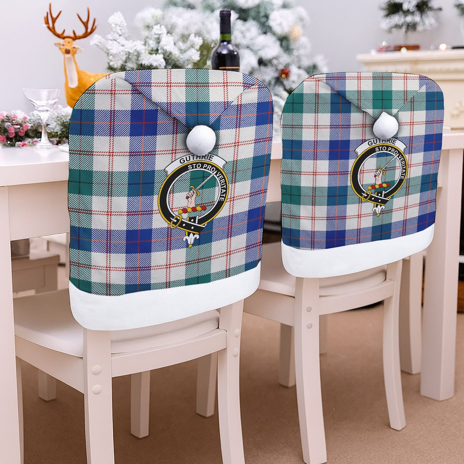 ScotsTee Shop Scottish Guthrie Dress Modern Crest Tartan Santa Hat Christmas Chair Covers Decoration Table Dinner