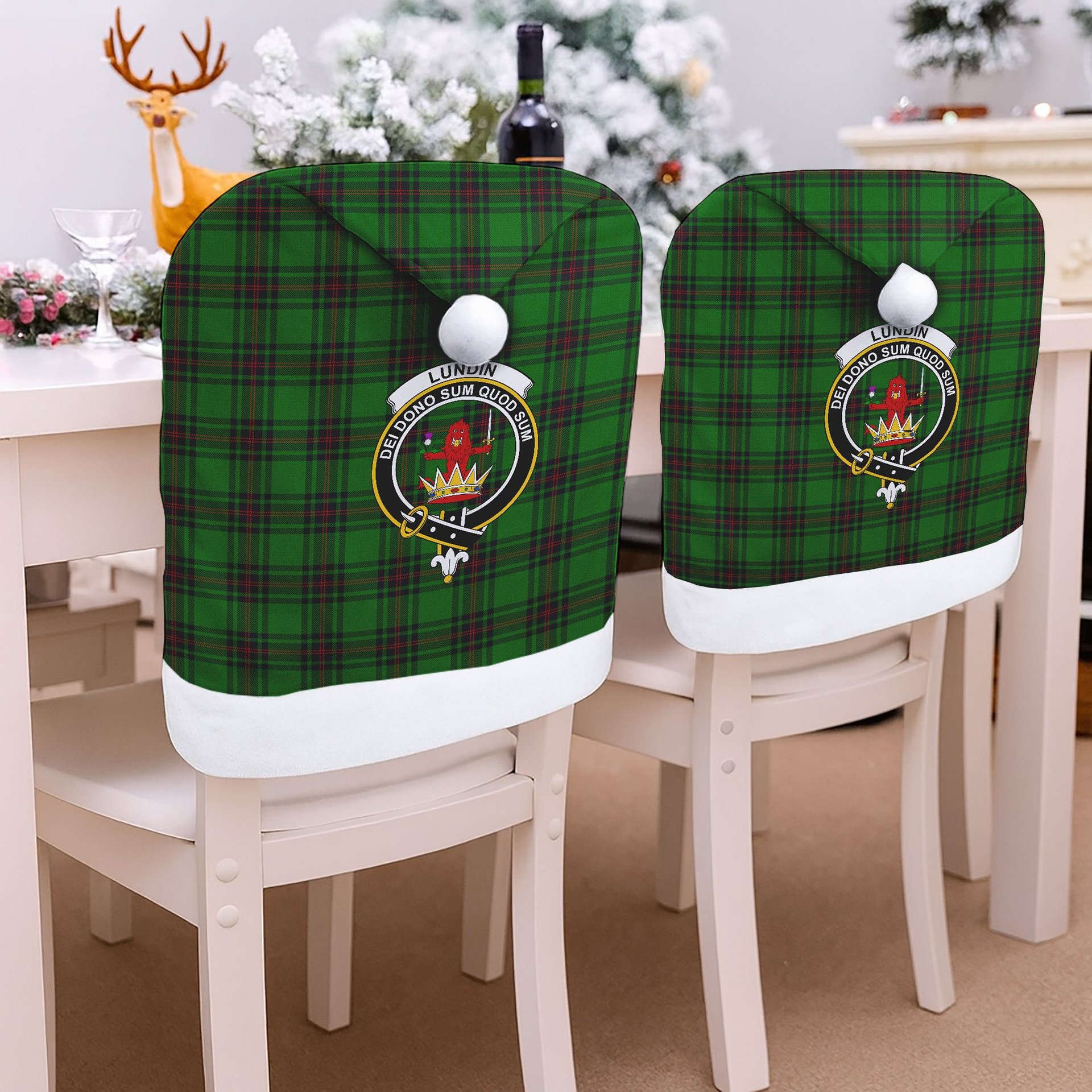 ScotsTee Shop Scottish Lundin Crest Tartan Santa Hat Christmas Chair Covers Decoration Table Dinner