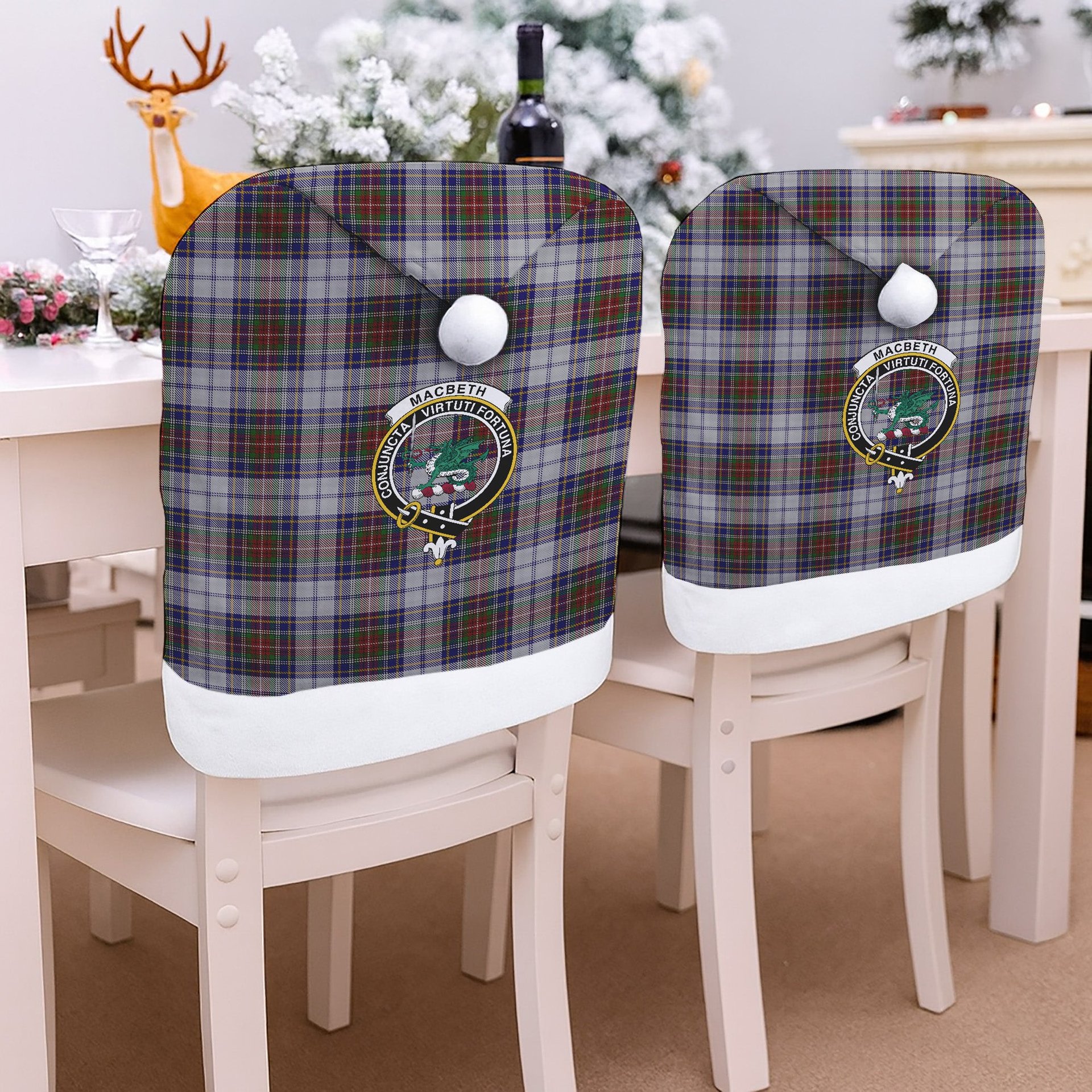 ScotsTee Shop Scottish MacBeth Dress Crest Tartan Santa Hat Christmas Chair Covers Decoration Table Dinner