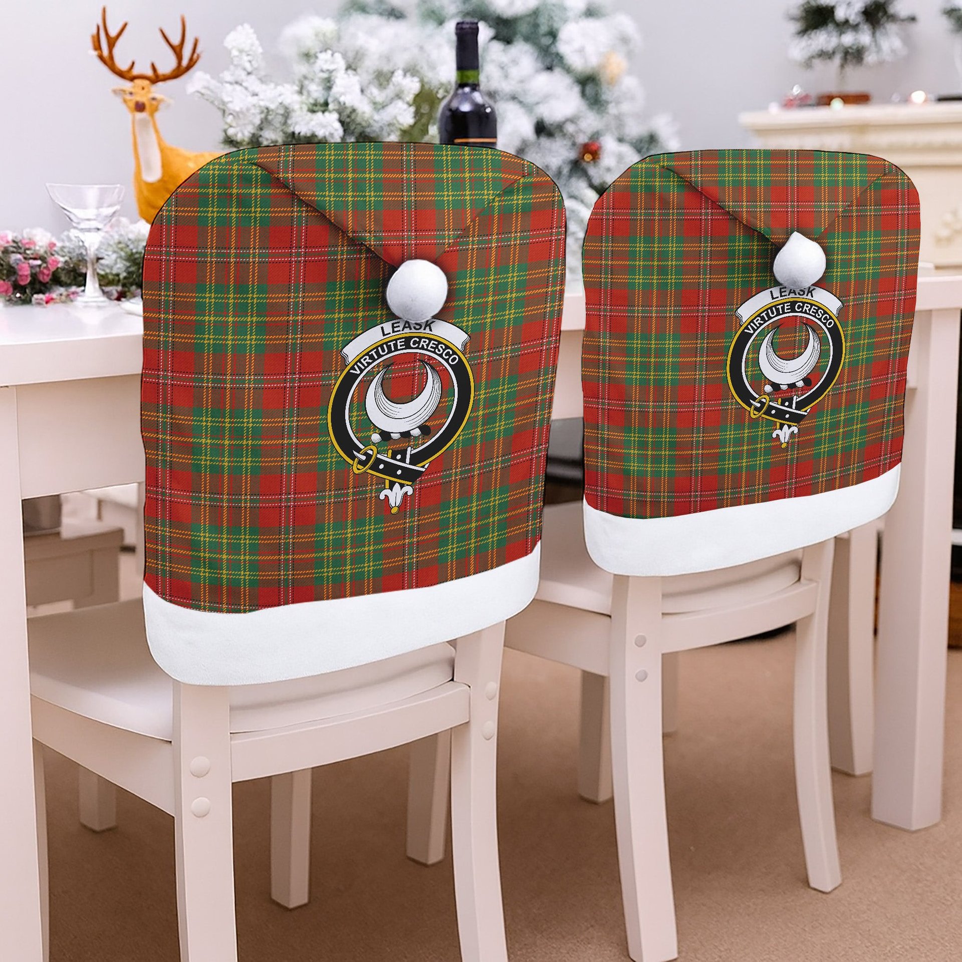 ScotsTee Shop Scottish Leask Ancient Crest Tartan Santa Hat Christmas Chair Covers Decoration Table Dinner