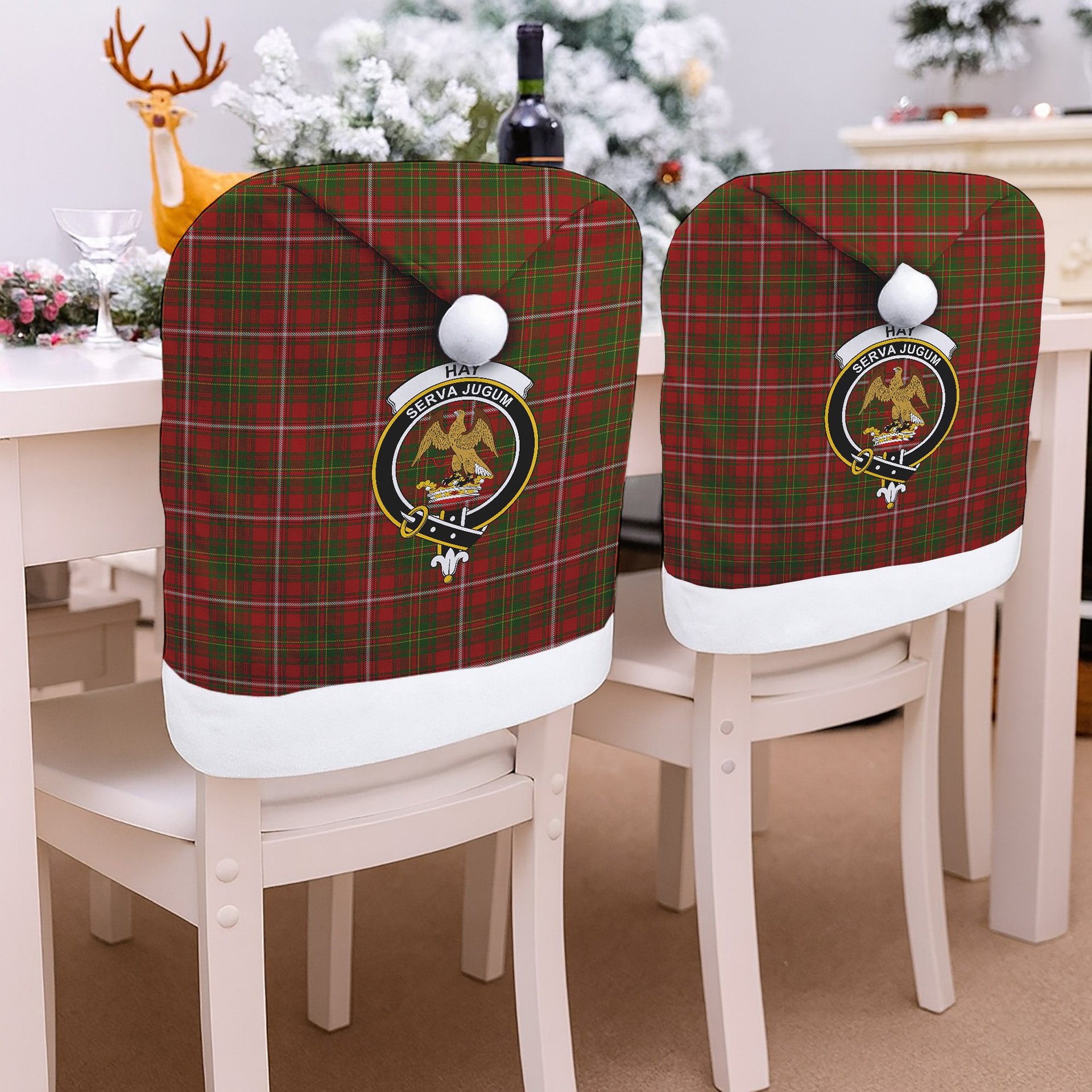 ScotsTee Shop Scottish Hay Crest Tartan Santa Hat Christmas Chair Covers Decoration Table Dinner