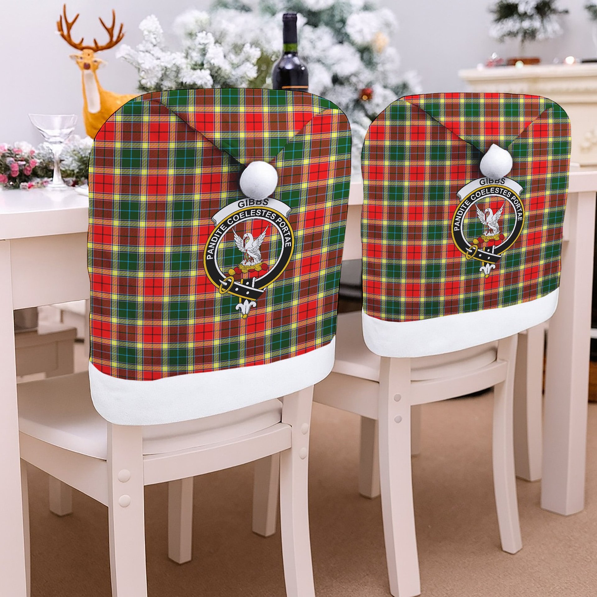 ScotsTee Shop Scottish Gibbs Crest Tartan Santa Hat Christmas Chair Covers Decoration Table Dinner