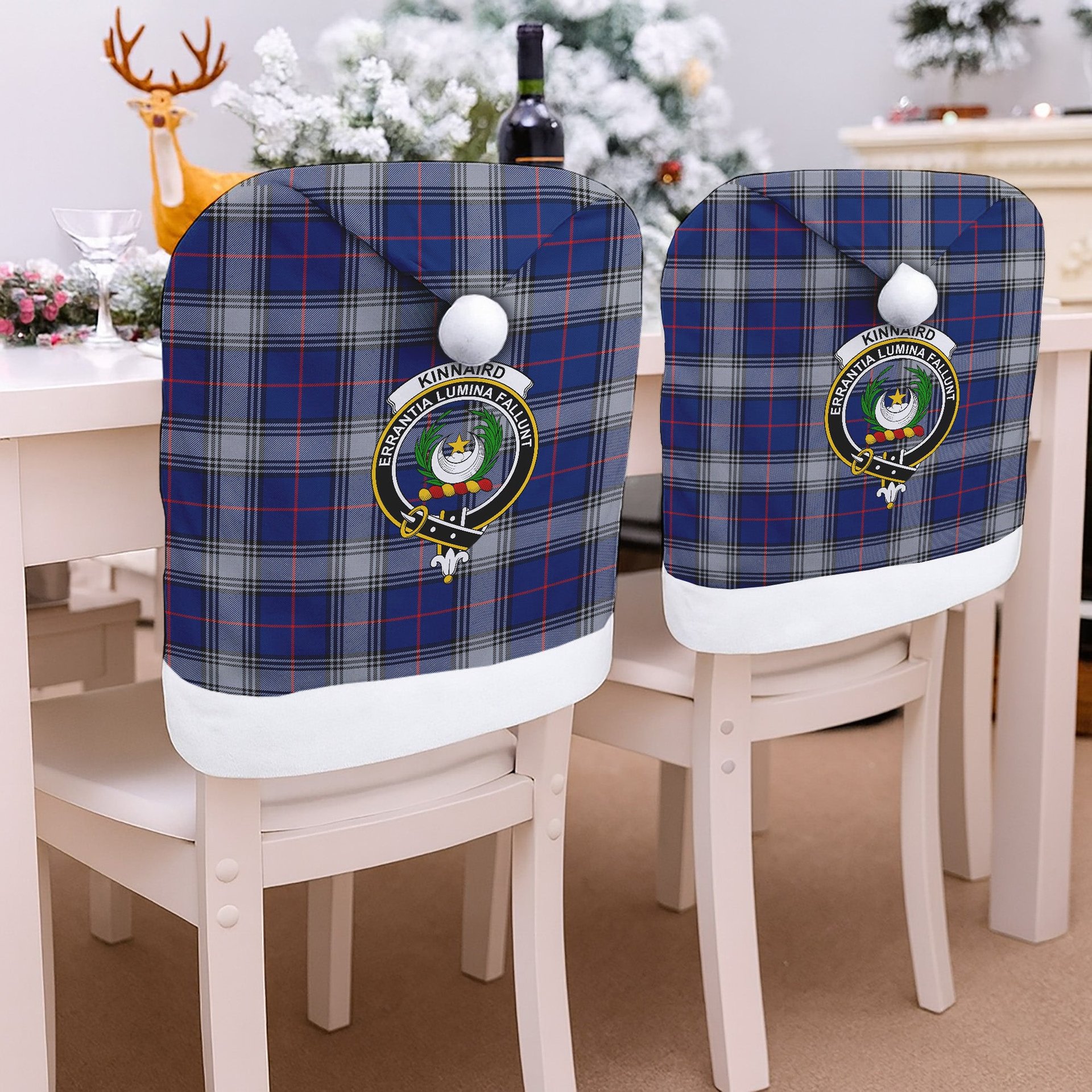 ScotsTee Shop Scottish Kinnaird Modern Crest Tartan Santa Hat Christmas Chair Covers Decoration Table Dinner