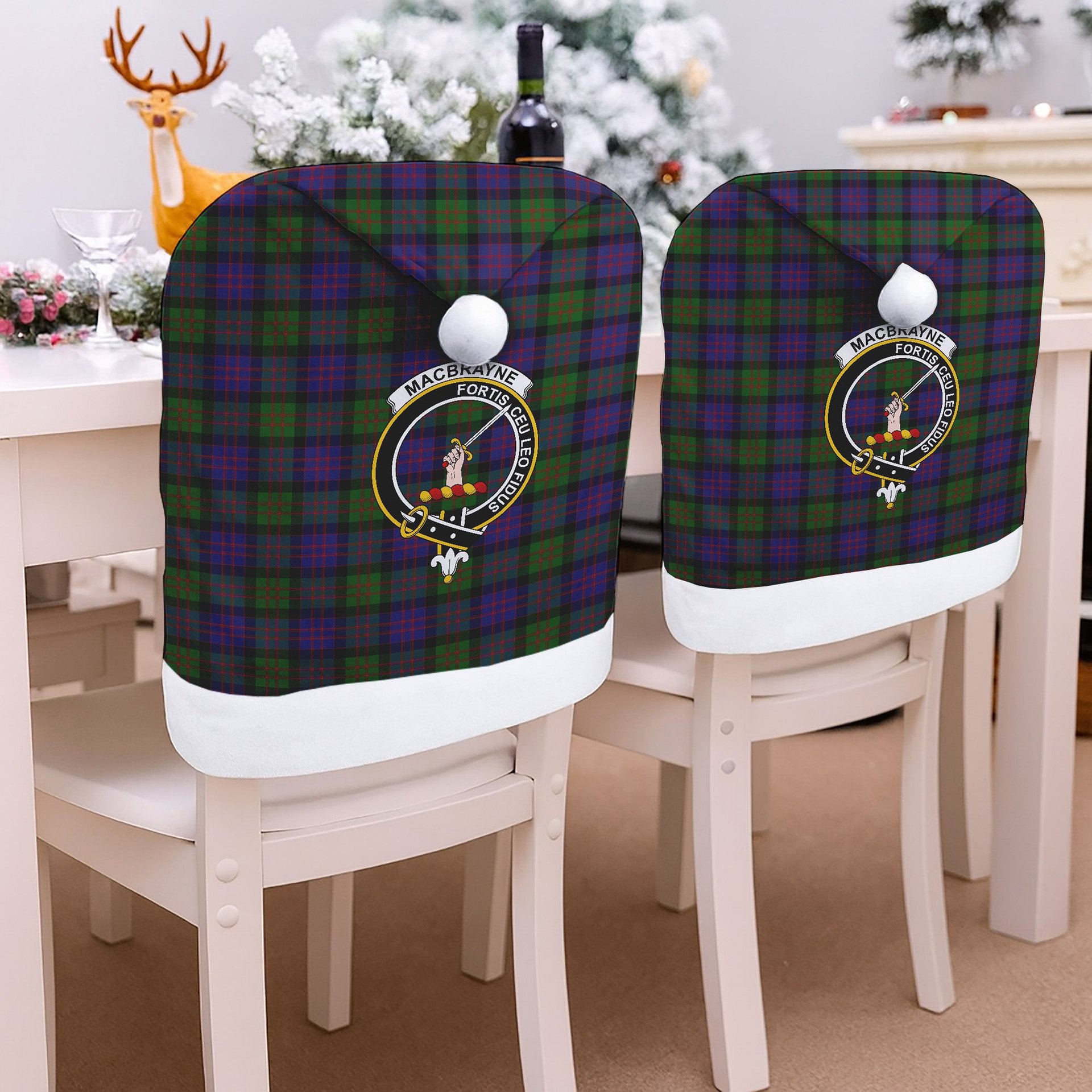 ScotsTee Shop Scottish MacBrayne Crest Tartan Santa Hat Christmas Chair Covers Decoration Table Dinner