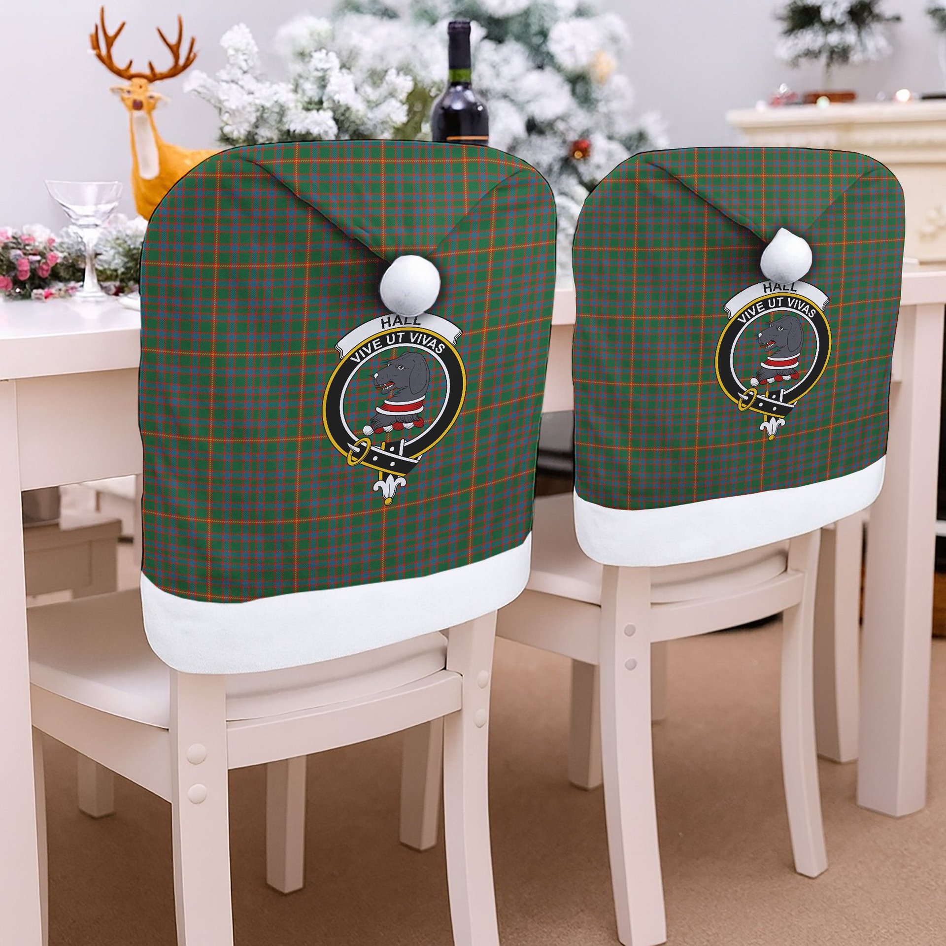 ScotsTee Shop Scottish Hall Ancient Crest Tartan Santa Hat Christmas Chair Covers Decoration Table Dinner