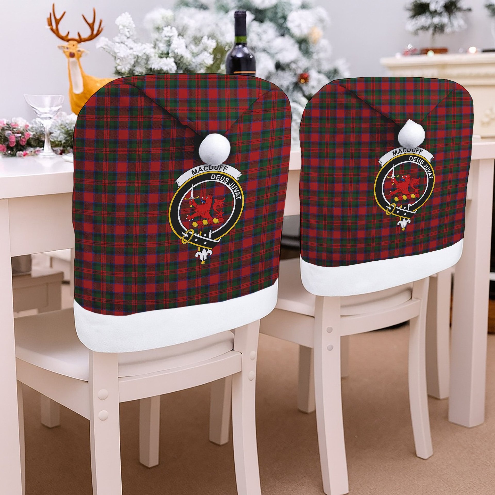 ScotsTee Shop Scottish MacDuff Crest Tartan Santa Hat Christmas Chair Covers Decoration Table Dinner