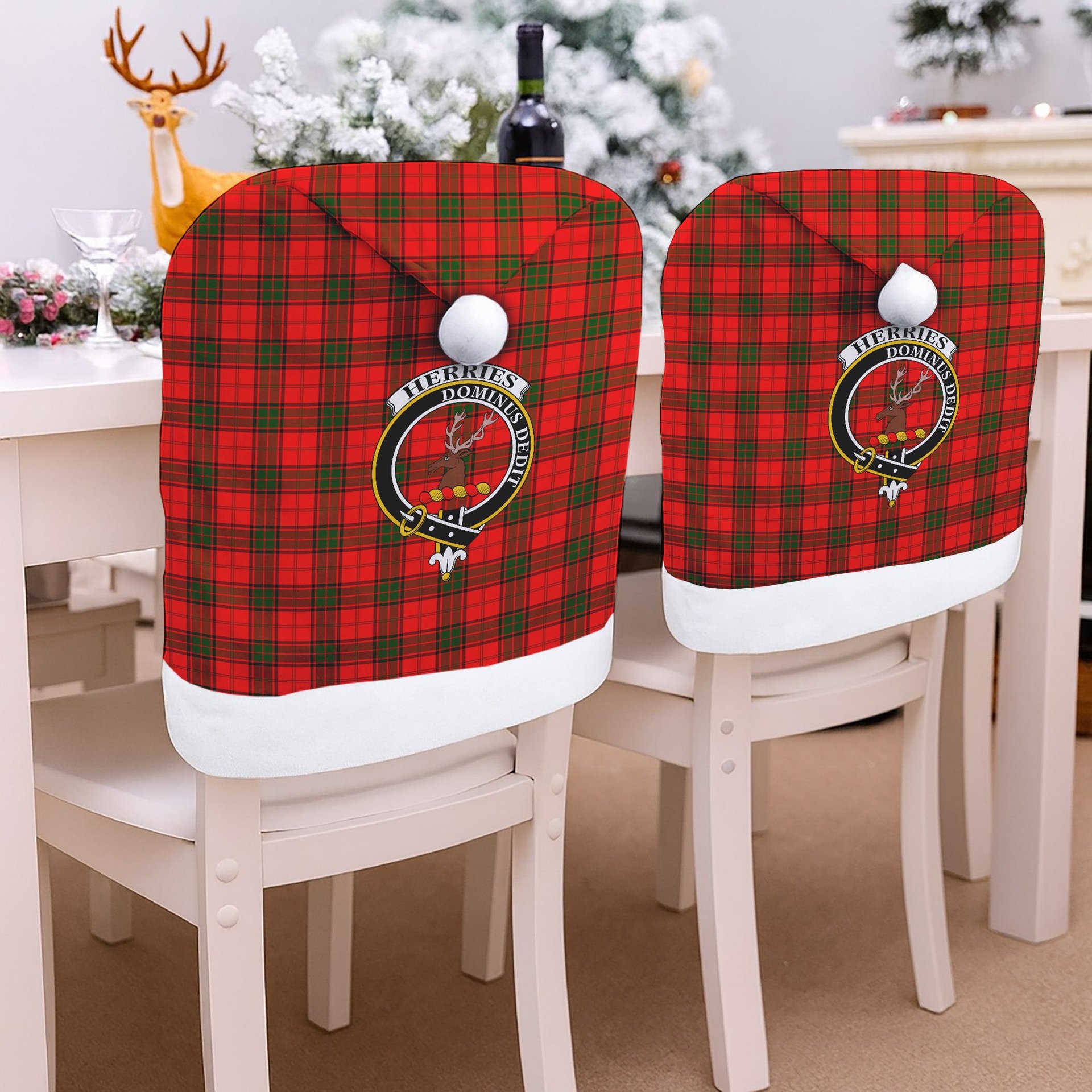 ScotsTee Shop Scottish Herries Crest Tartan Santa Hat Christmas Chair Covers Decoration Table Dinner