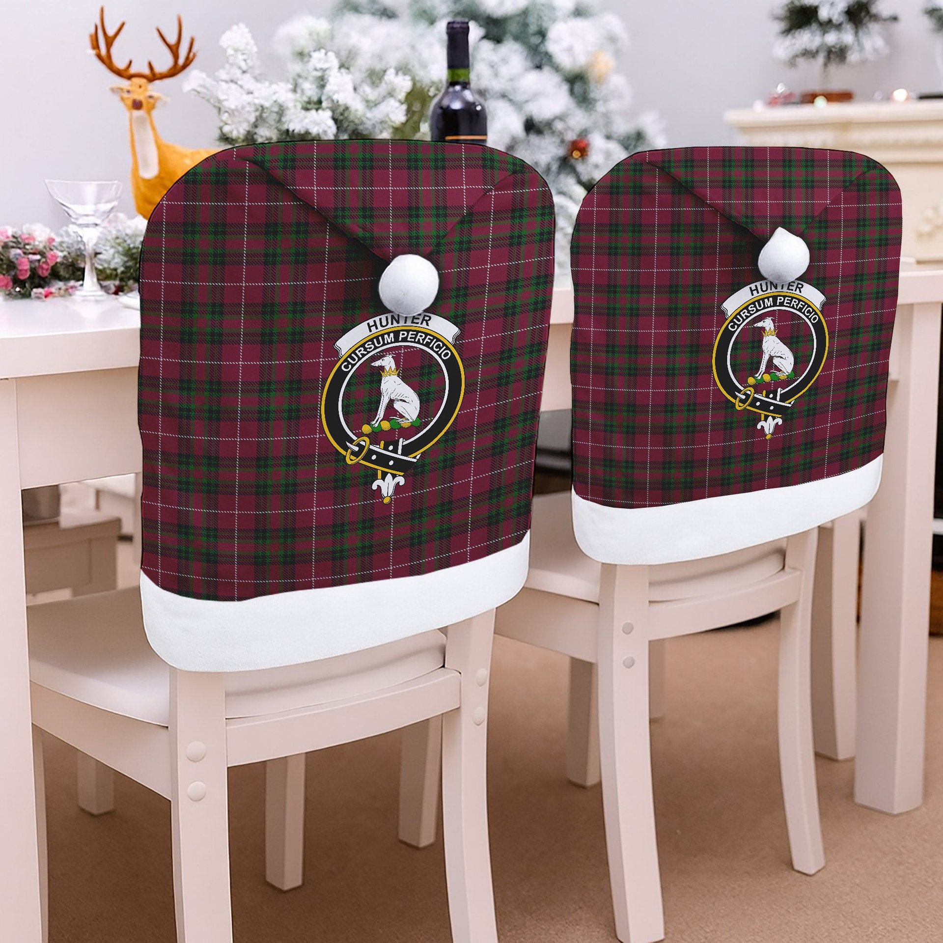 ScotsTee Shop Scottish Hunter of Bute Crest Tartan Santa Hat Christmas Chair Covers Decoration Table Dinner