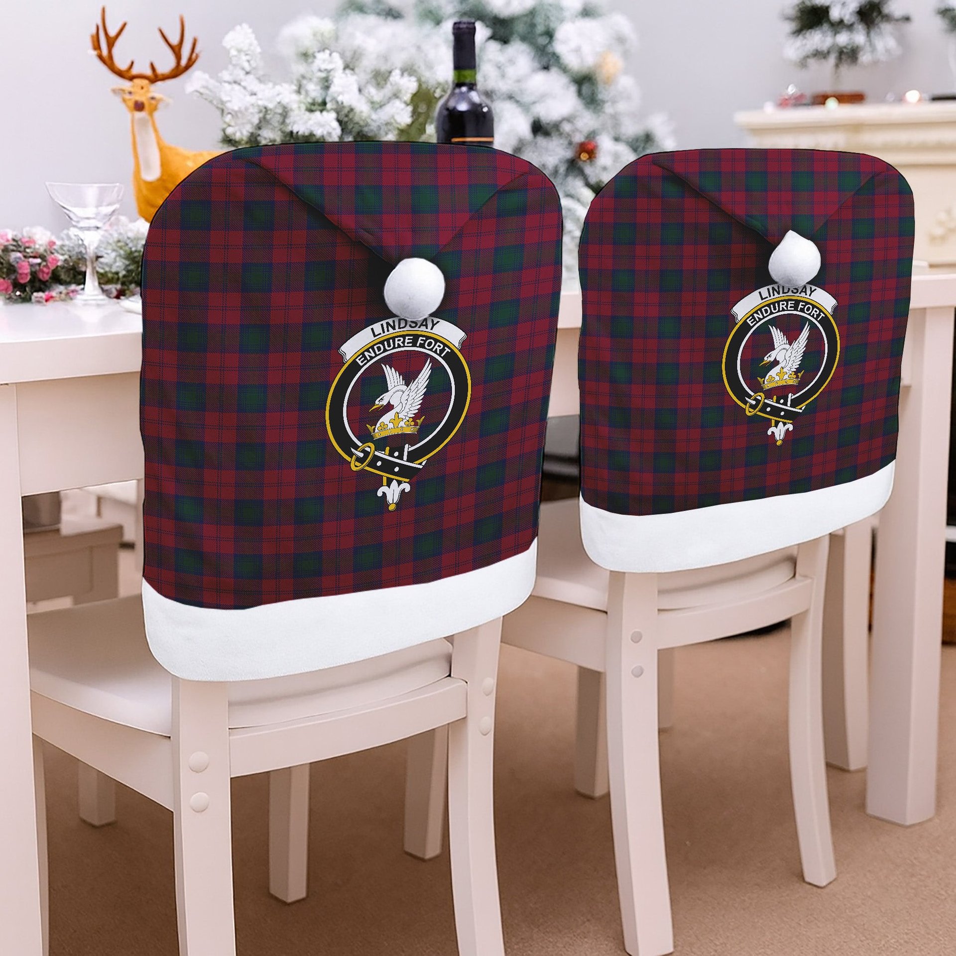 ScotsTee Shop Scottish Lindsay Crest Tartan Santa Hat Christmas Chair Covers Decoration Table Dinner