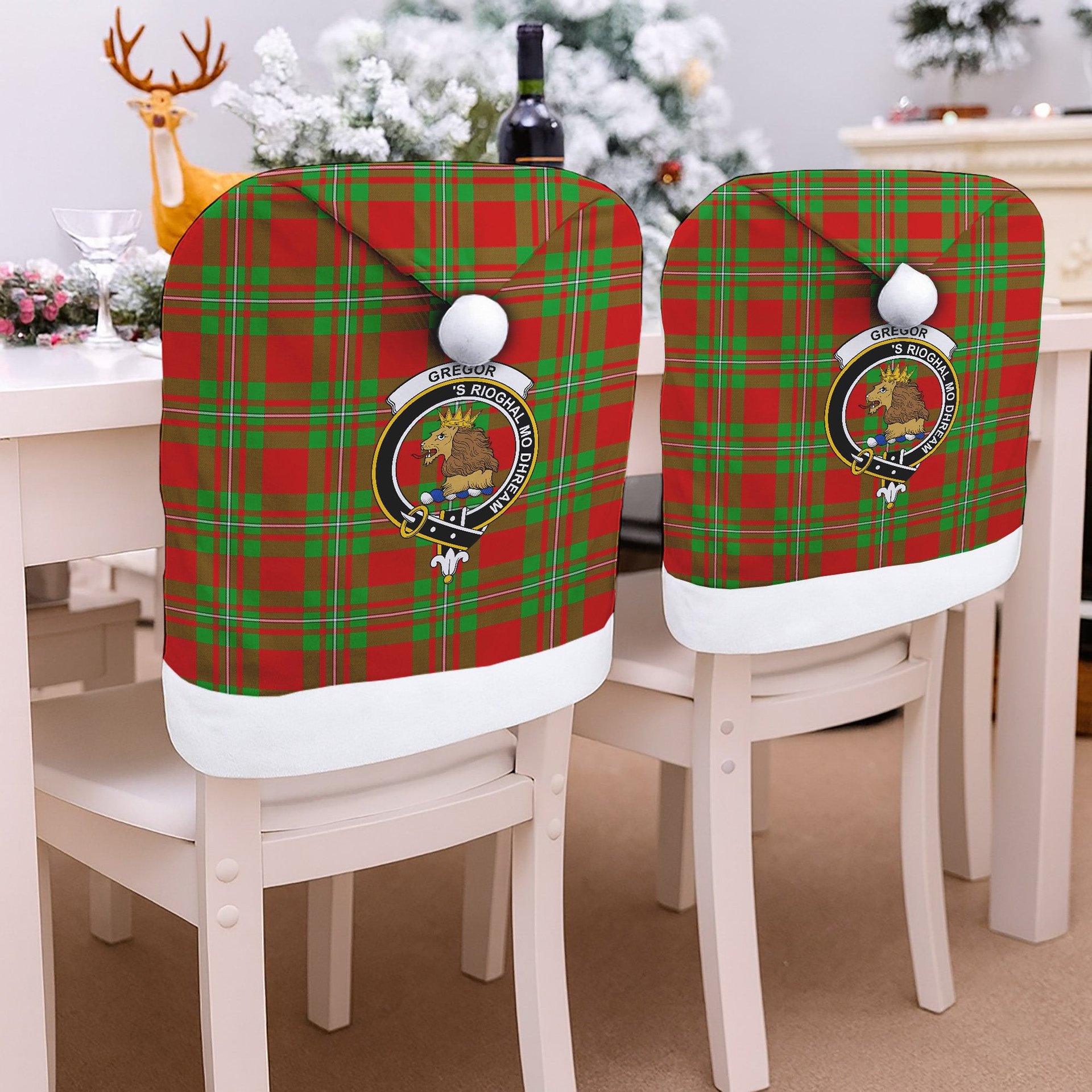 ScotsTee Shop Scottish Gregor Modern Crest Tartan Santa Hat Christmas Chair Covers Decoration Table Dinner