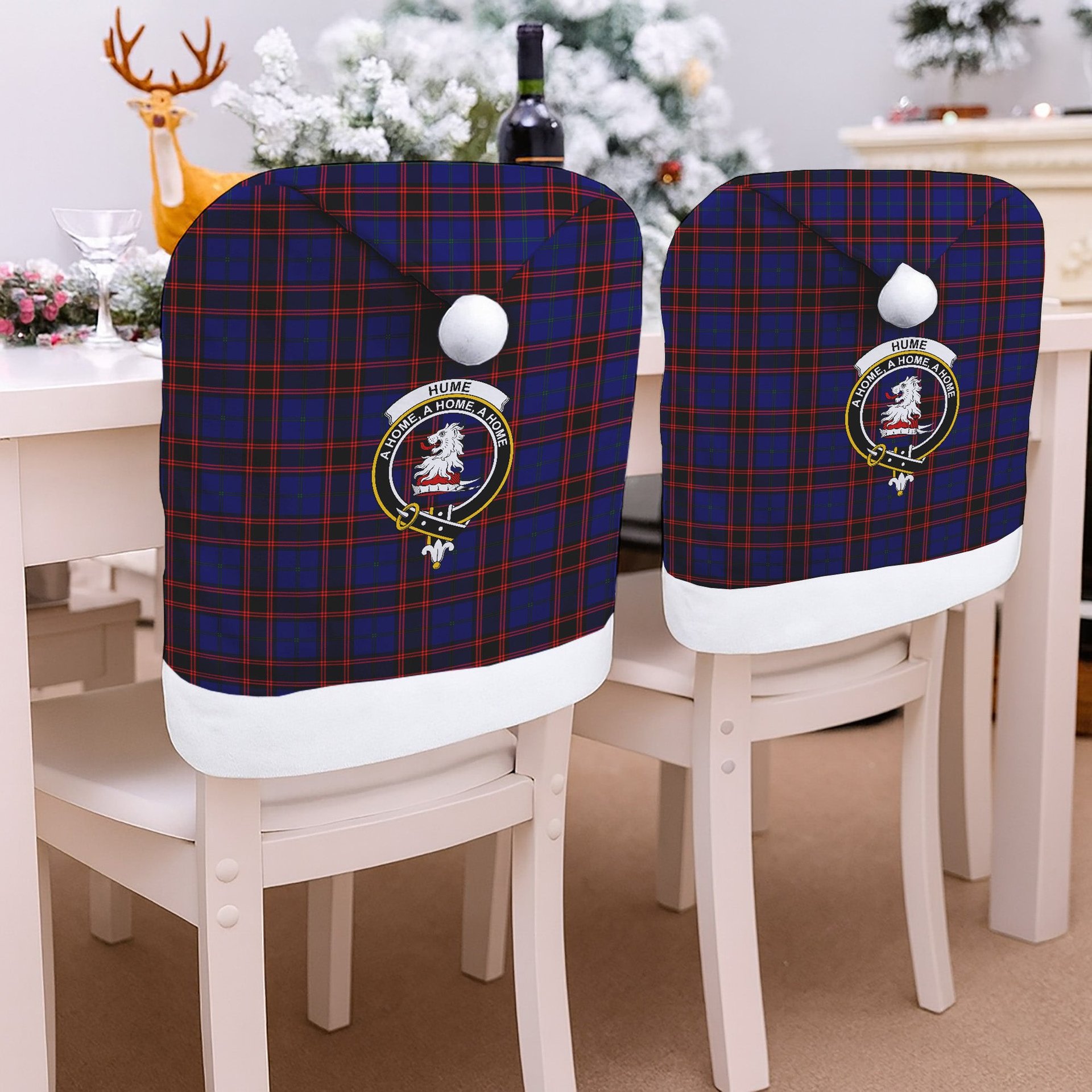 ScotsTee Shop Scottish Hume Modern Crest Tartan Santa Hat Christmas Chair Covers Decoration Table Dinner